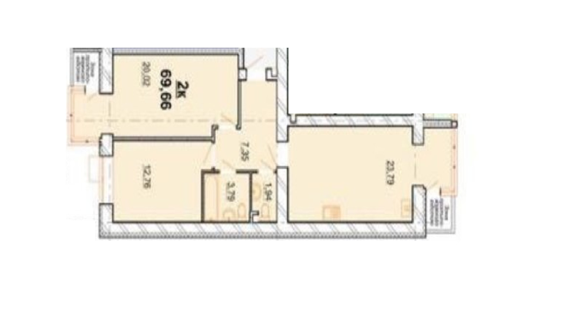 Планування 2-кімнатної квартири в ЖК Волошковий 70.47 м², фото 529415
