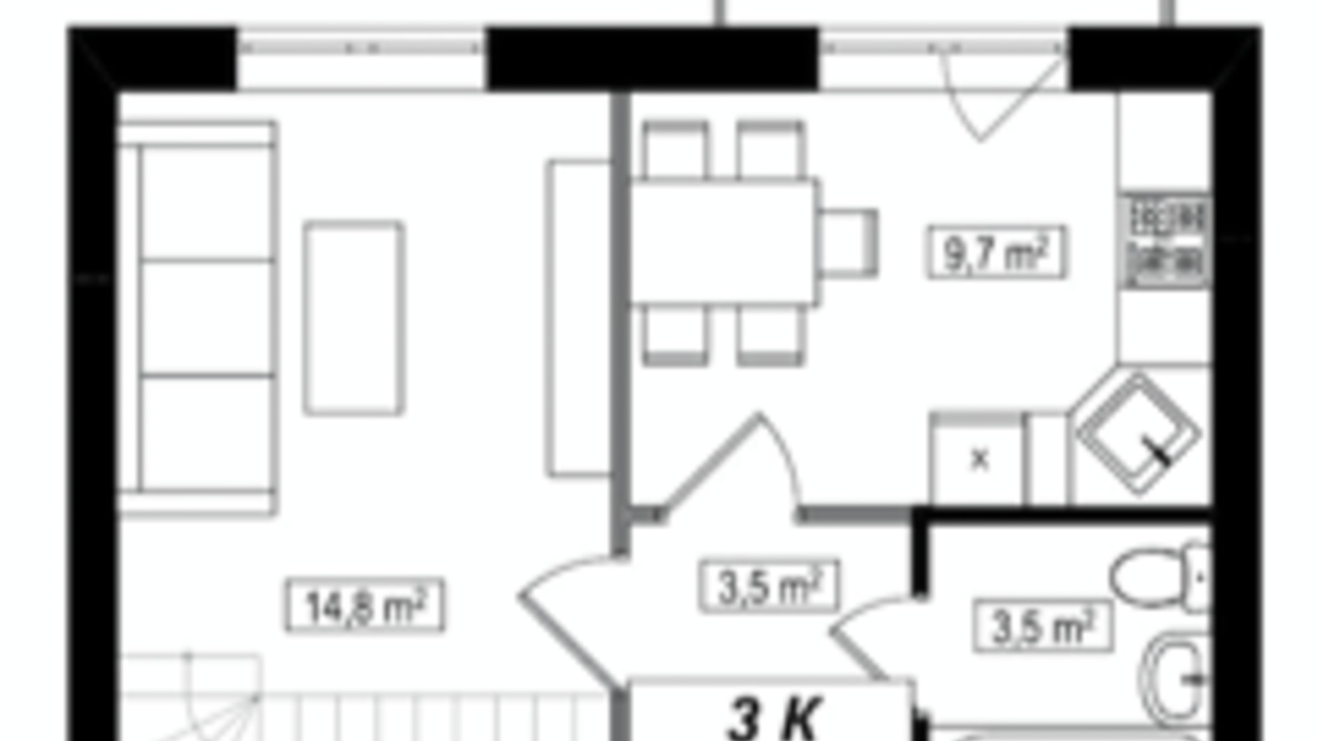 Планировка много­уровневой квартиры в ЖК Амстердам Клубный 72.5 м², фото 530789