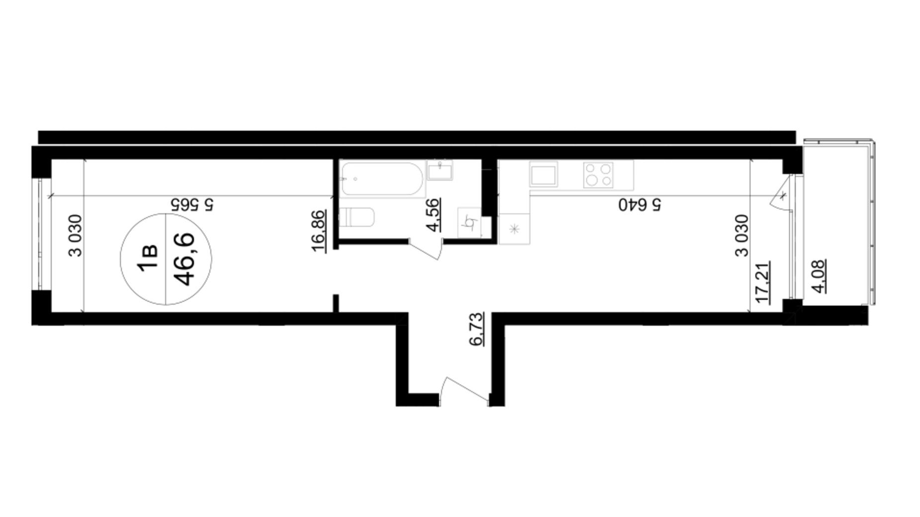Планування 1-кімнатної квартири в ЖК Грінвуд-4  45.4 м², фото 539542