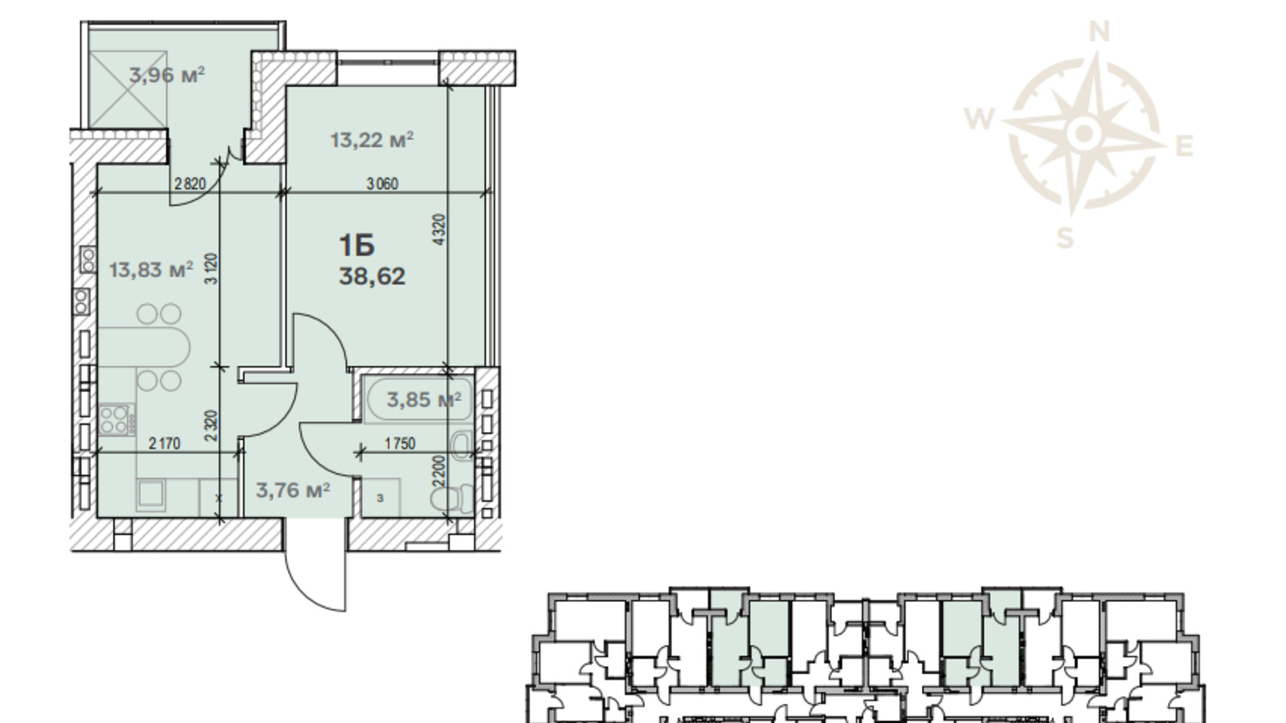 Планировка 1-комнатной квартиры в ЖК Семейный  38.62 м², фото 542401