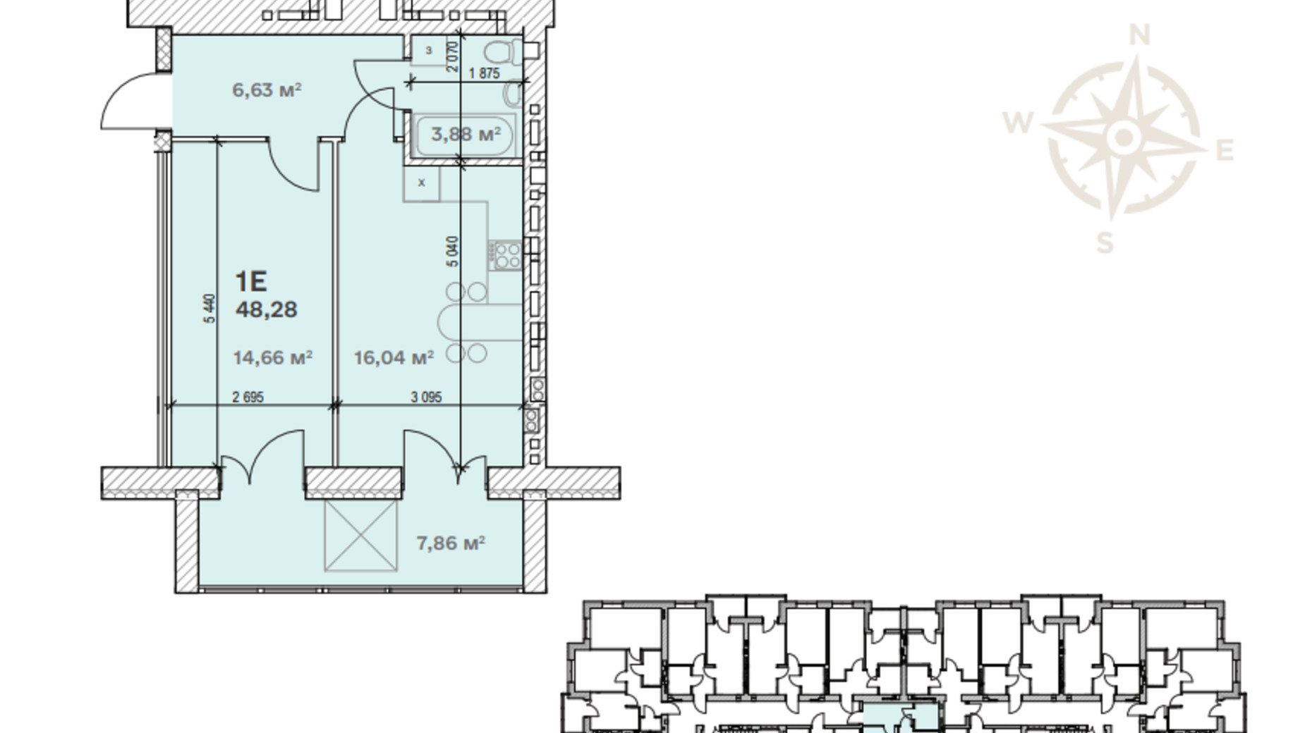 Планировка 1-комнатной квартиры в ЖК Семейный  48.28 м², фото 542402