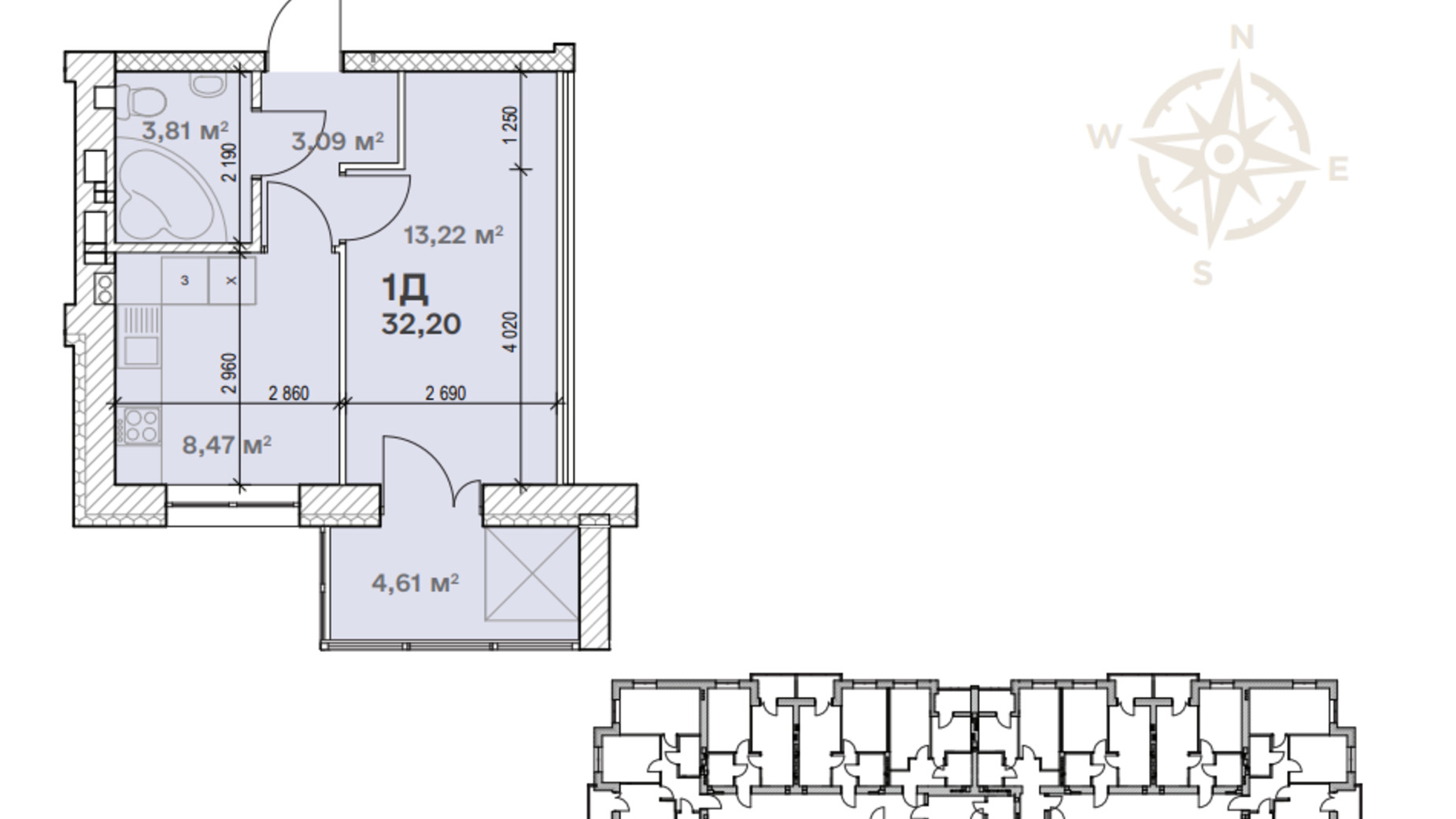 Планировка 1-комнатной квартиры в ЖК Семейный  32.2 м², фото 542405