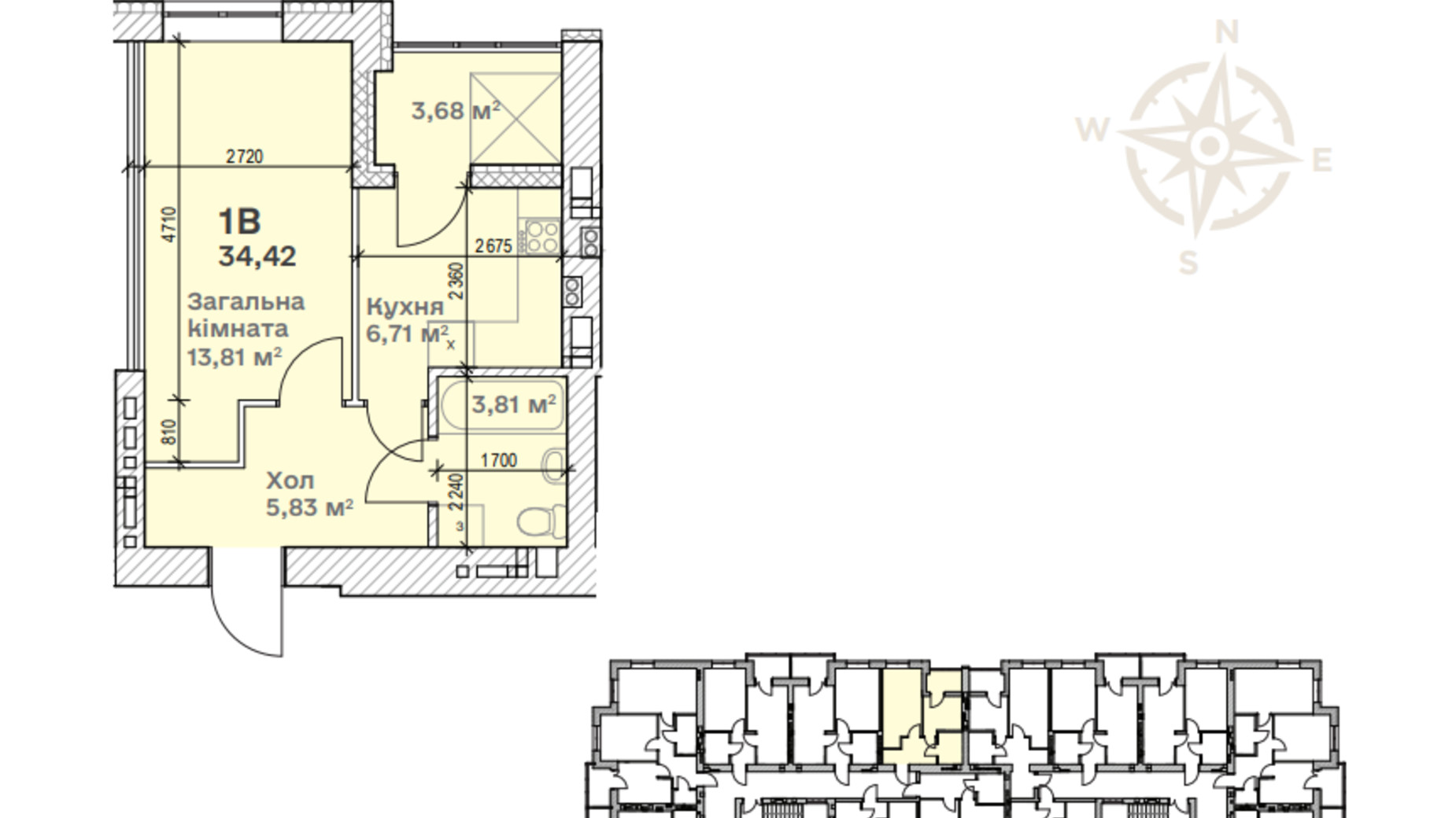 Планировка 1-комнатной квартиры в ЖК Семейный  34.42 м², фото 542410