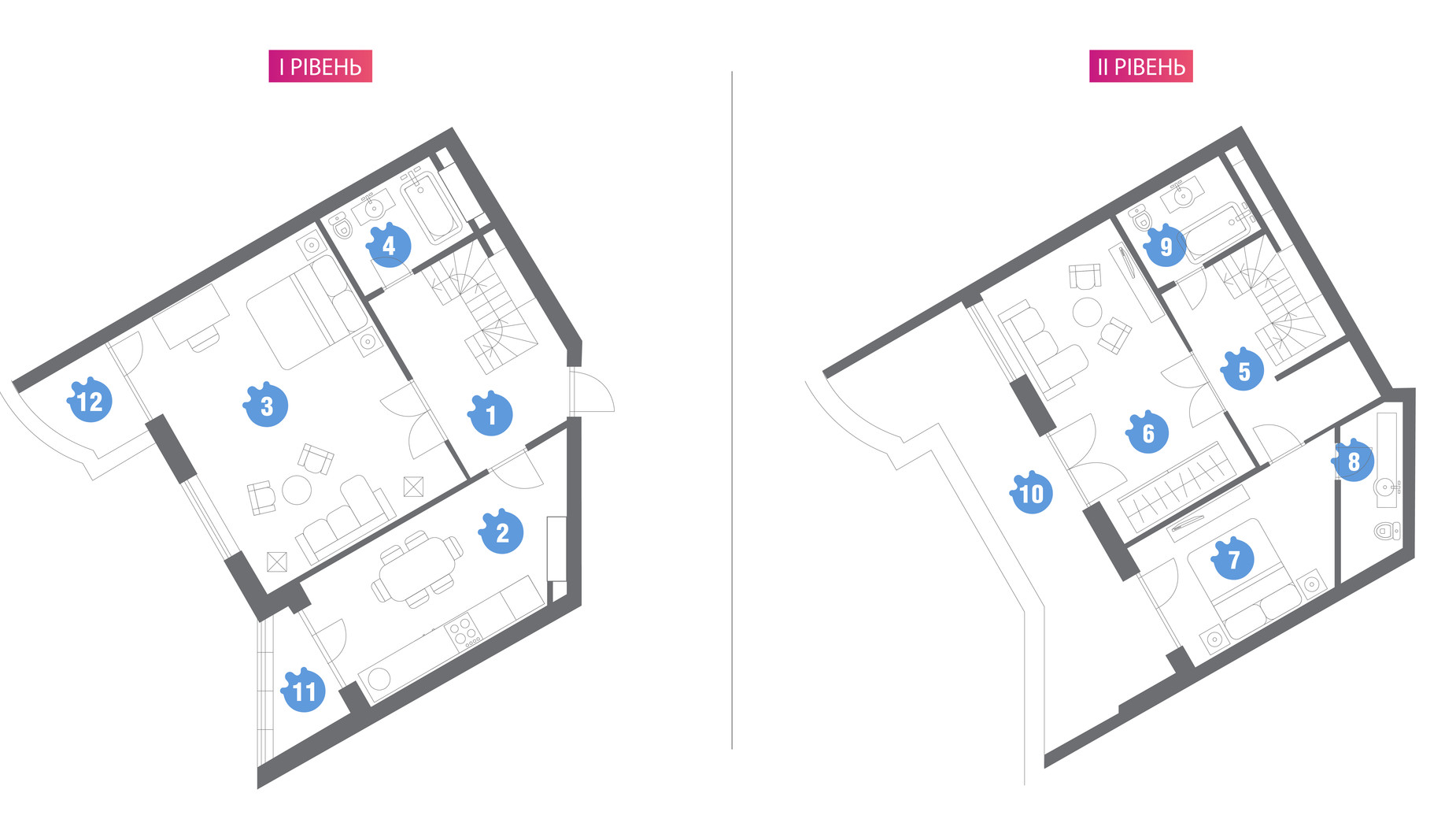 Планування багато­рівневої квартири в ЖК Family & Friends 121.49 м², фото 545924