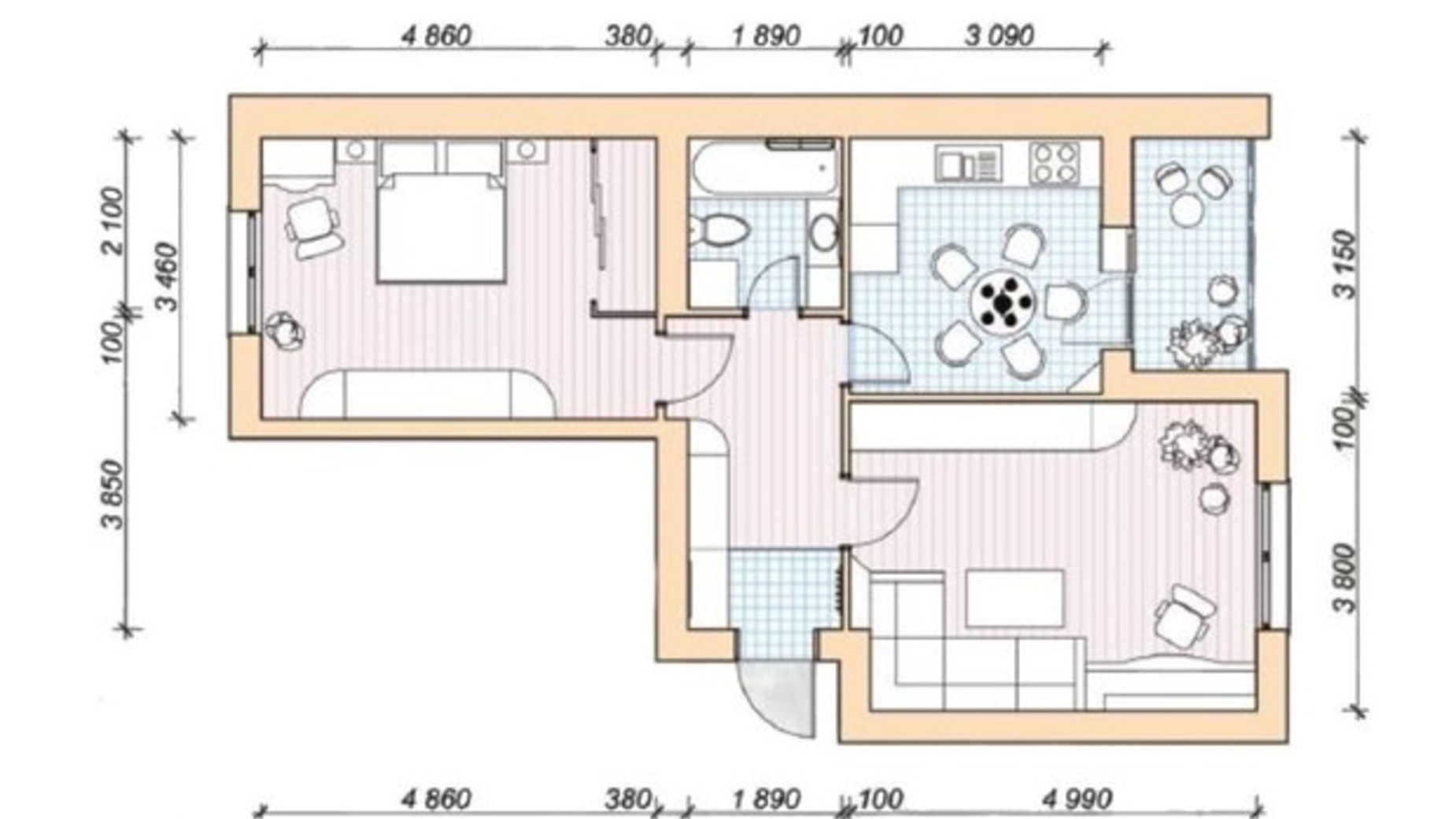 Планировка 2-комнатной квартиры в ЖК Семейный Городок 57 м², фото 546843