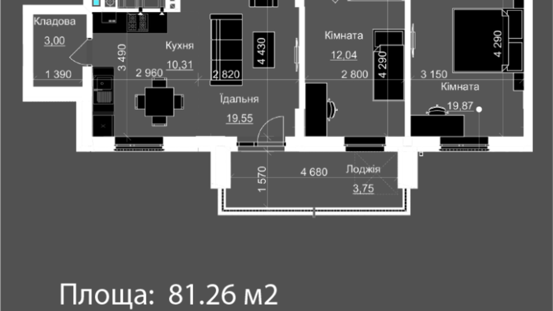 Планування 2-кімнатної квартири в ЖК Nova Magnolia 80.81 м², фото 559270