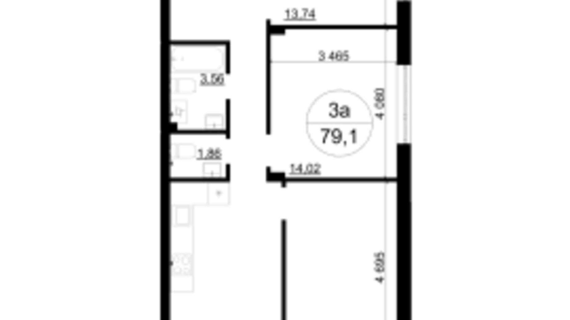 Планування 3-кімнатної квартири в ЖК Грінвуд-4  79.1 м², фото 561989