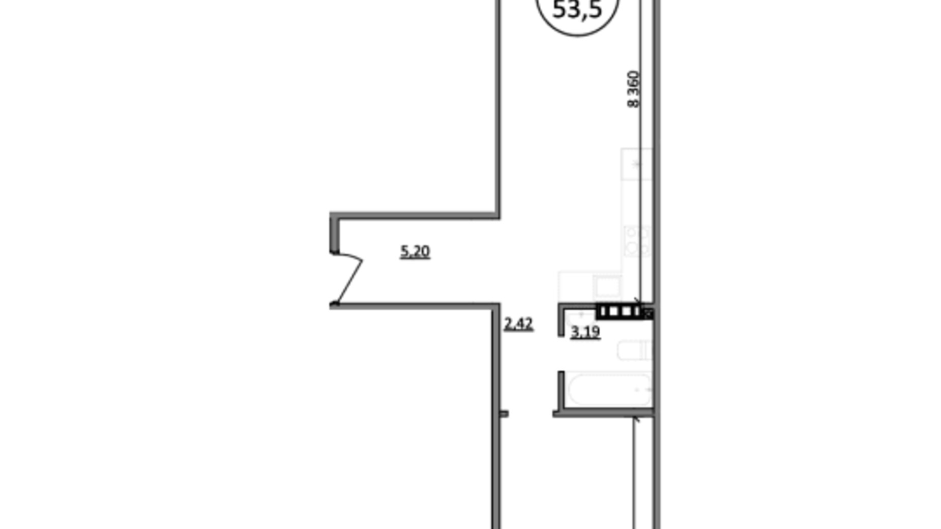 Планування 1-кімнатної квартири в ЖК Парксайд 50.4 м², фото 562098