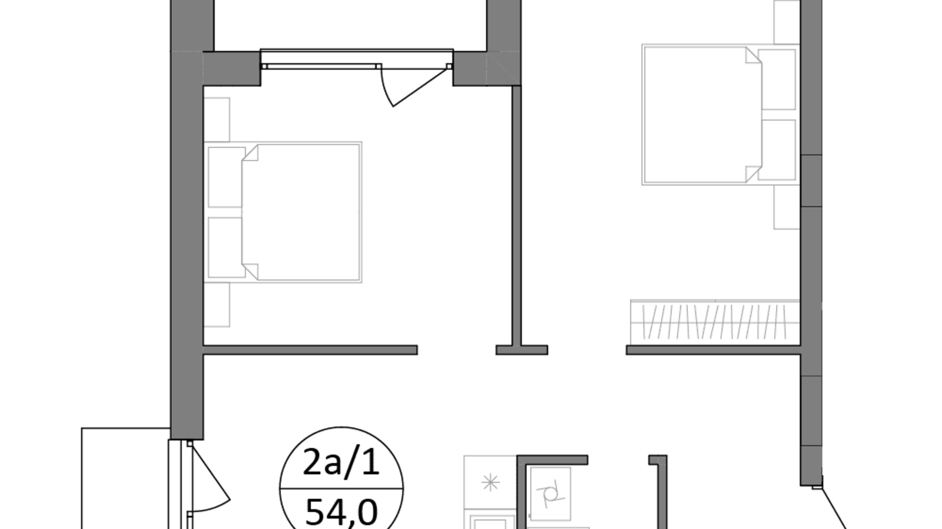 Планування 2-кімнатної квартири в ЖК Грінвуд-3 54 м², фото 562115