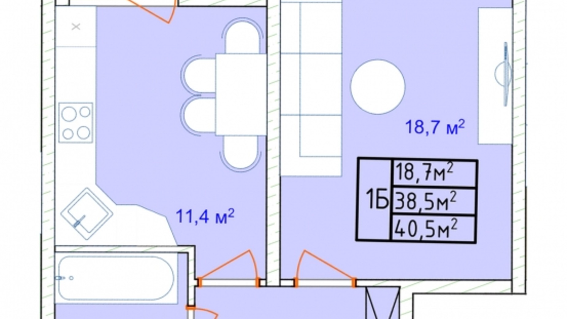 Планування 1-кімнатної квартири в ЖК Aqua Marine 42.1 м², фото 563289