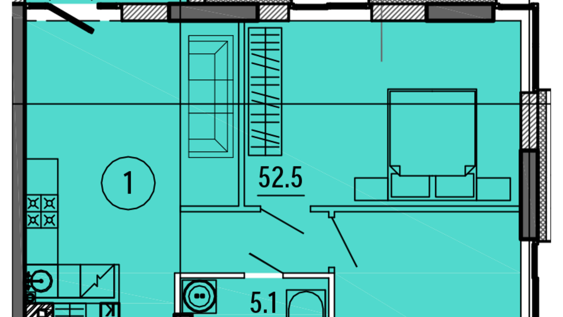 Планування 2-кімнатної квартири в ЖК Космос 61.2 м², фото 563431