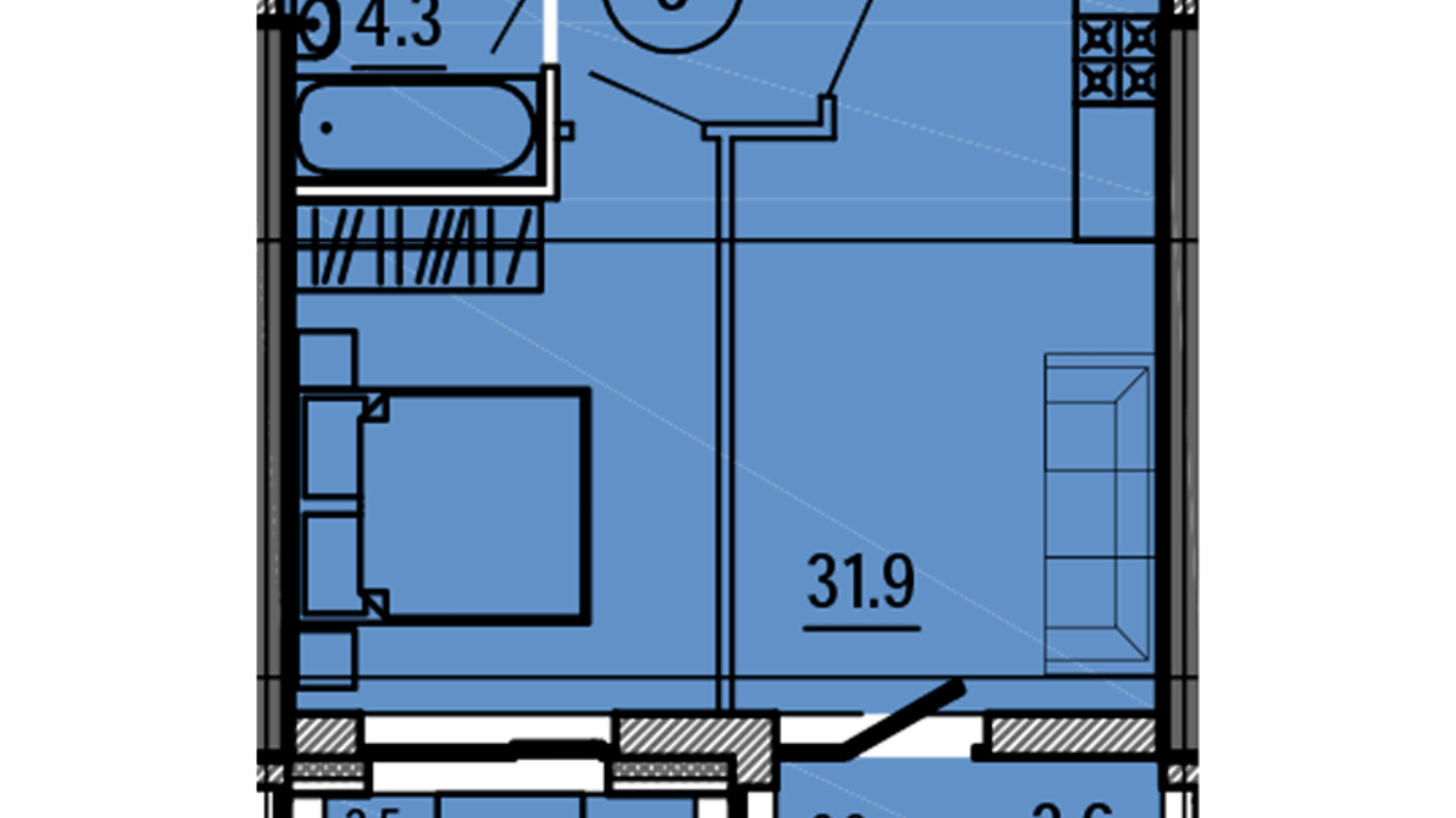 Планування 1-кімнатної квартири в ЖК Космос 39.5 м², фото 563435