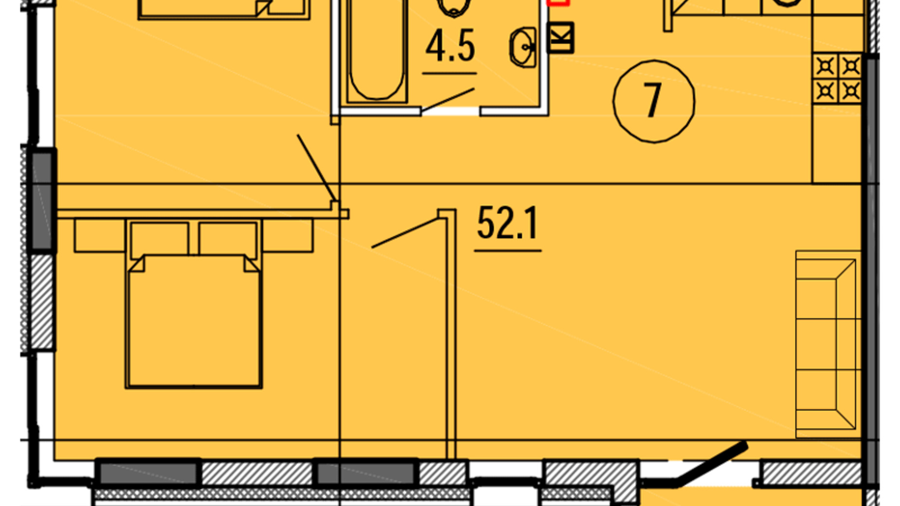 Планування 2-кімнатної квартири в ЖК Космос 59.2 м², фото 563443