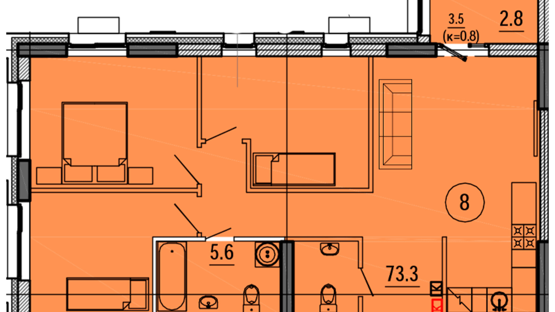 Планування 3-кімнатної квартири в ЖК Космос 81.7 м², фото 563447
