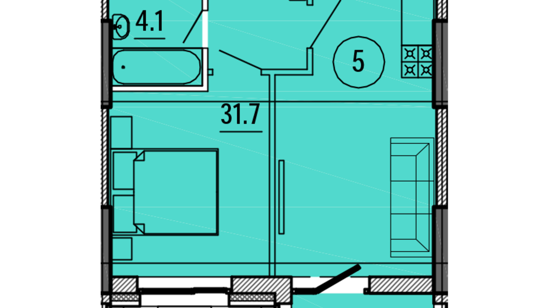 Планування 1-кімнатної квартири в ЖК Космос 38.4 м², фото 563451