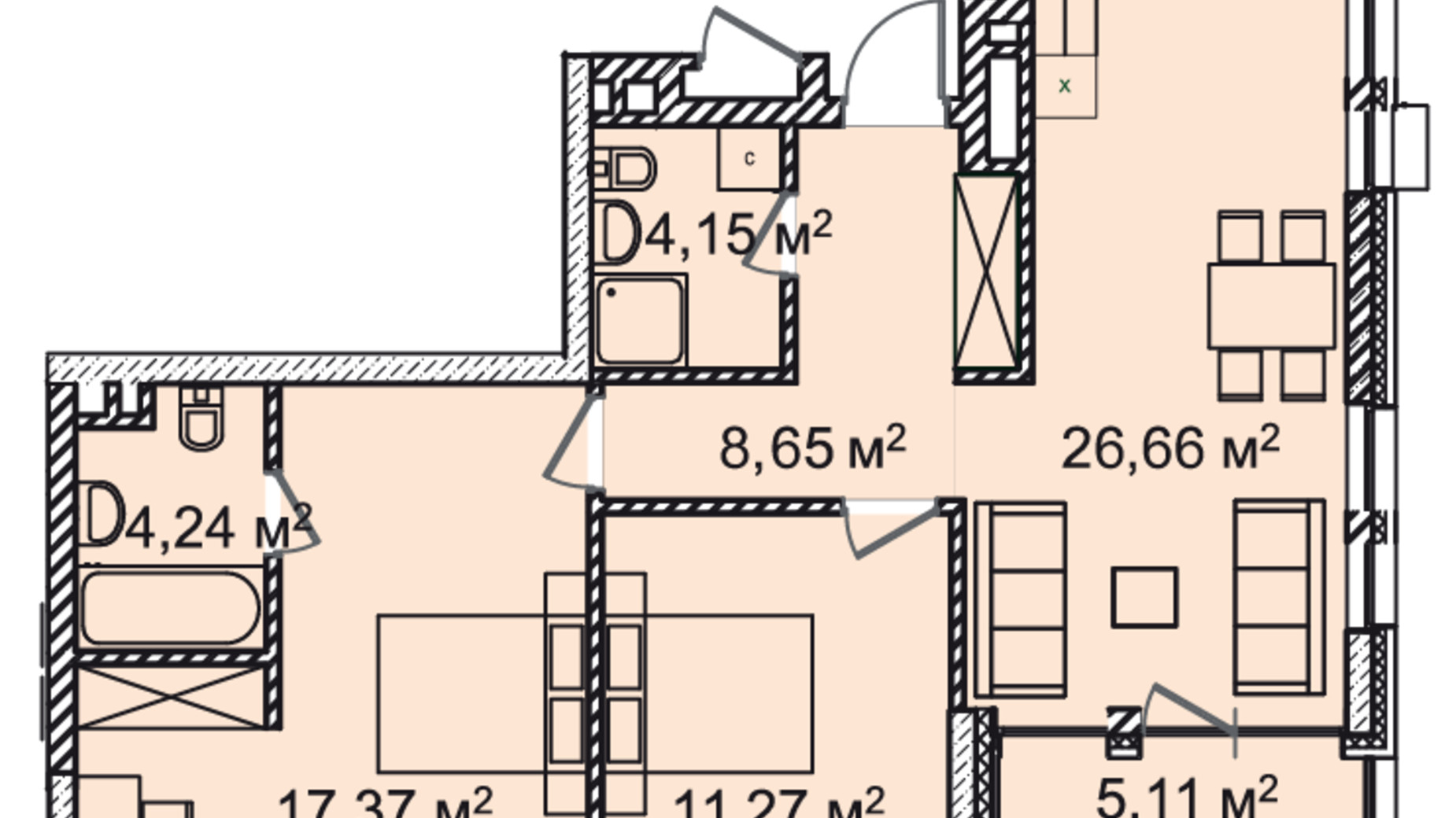 Планировка 3-комнатной квартиры в ЖК Montreal House 79.52 м², фото 564133