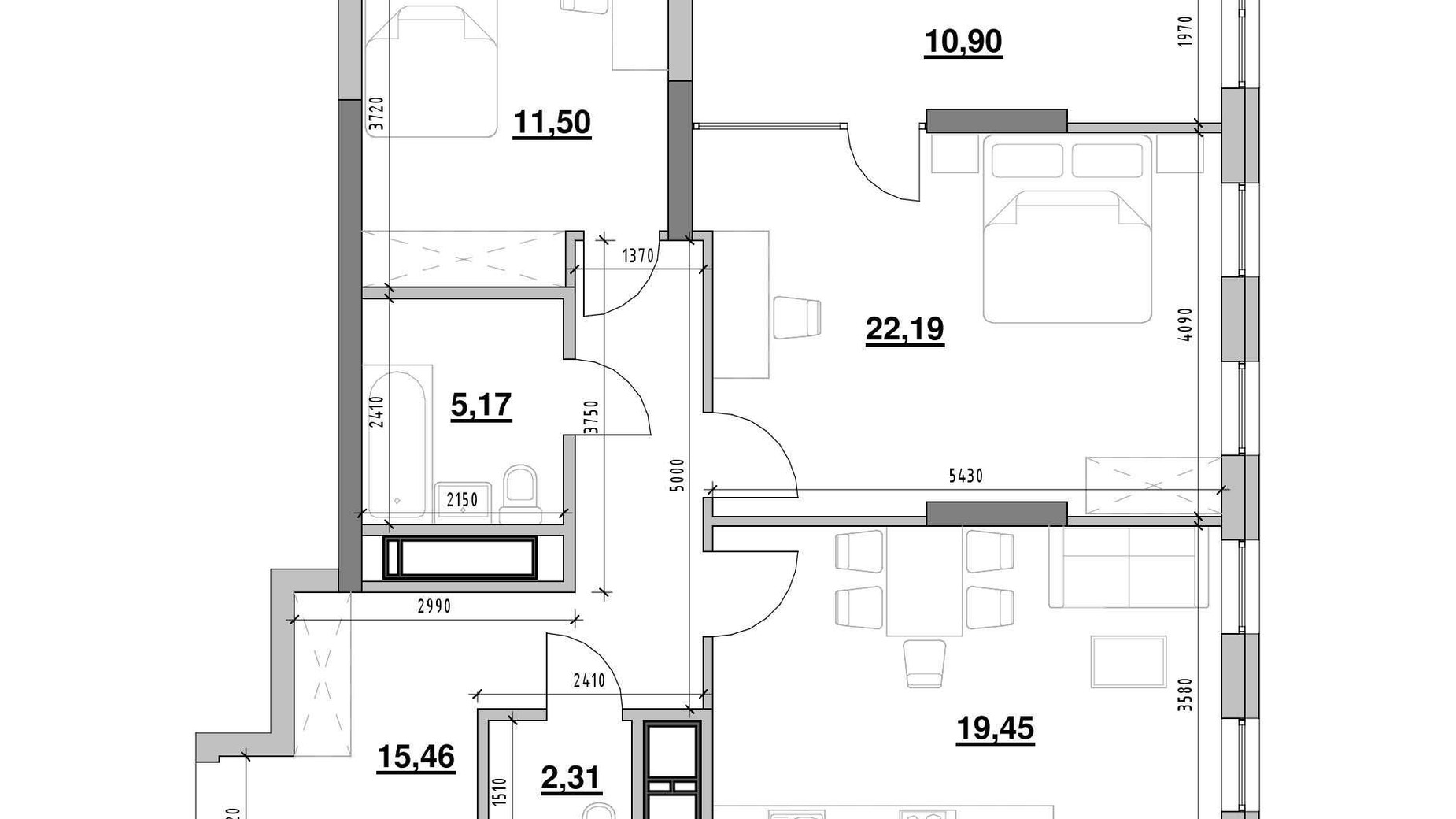 Планировка 2-комнатной квартиры в ЖК Nordica Residence 86.98 м², фото 564289