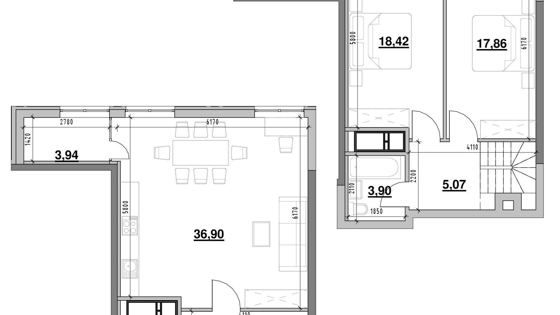Планировка много­уровневой квартиры в ЖК Nordica Residence 102.77 м², фото 564299