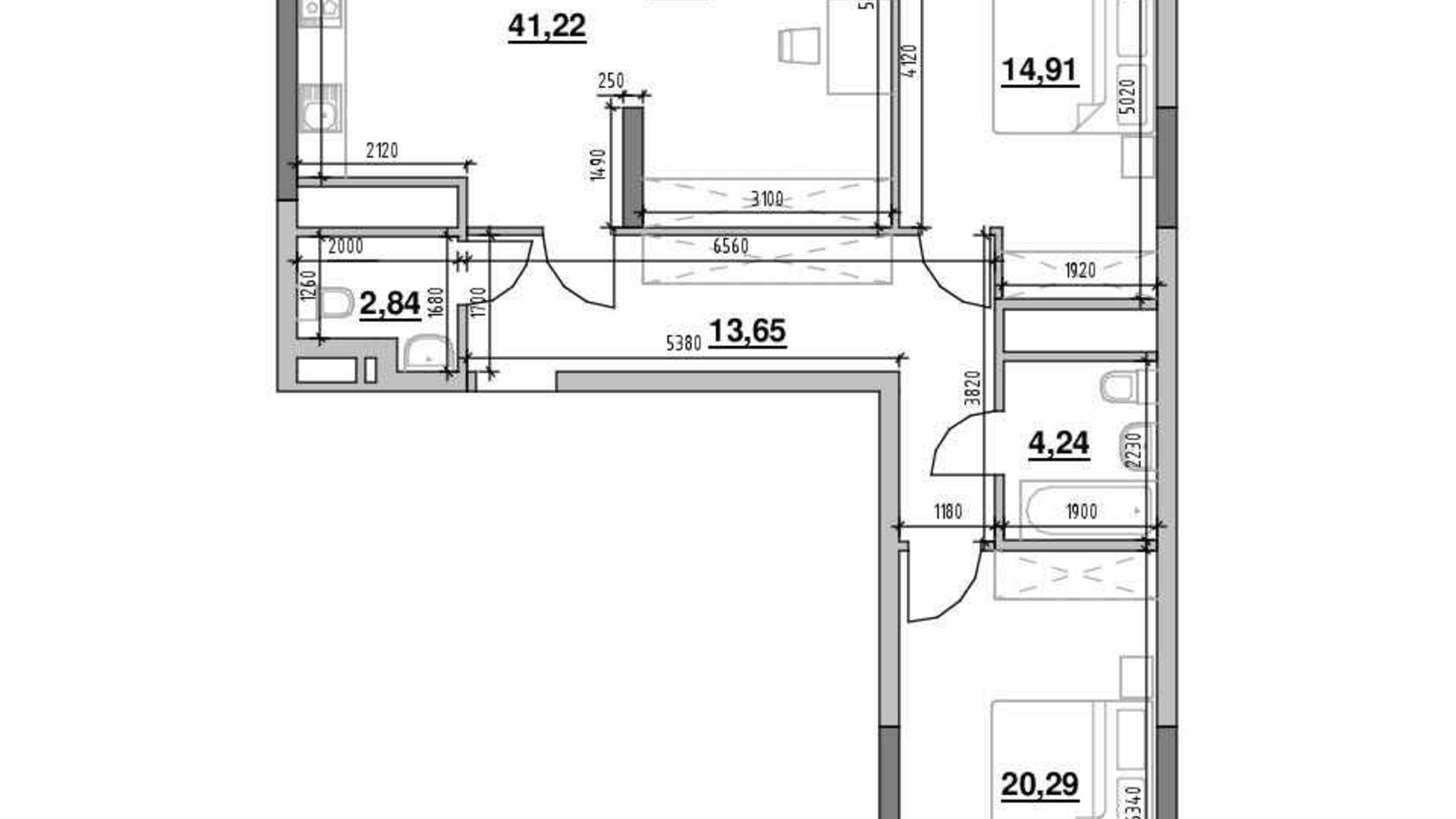 Планировка 2-комнатной квартиры в ЖК Nordica Residence 101.4 м², фото 564310