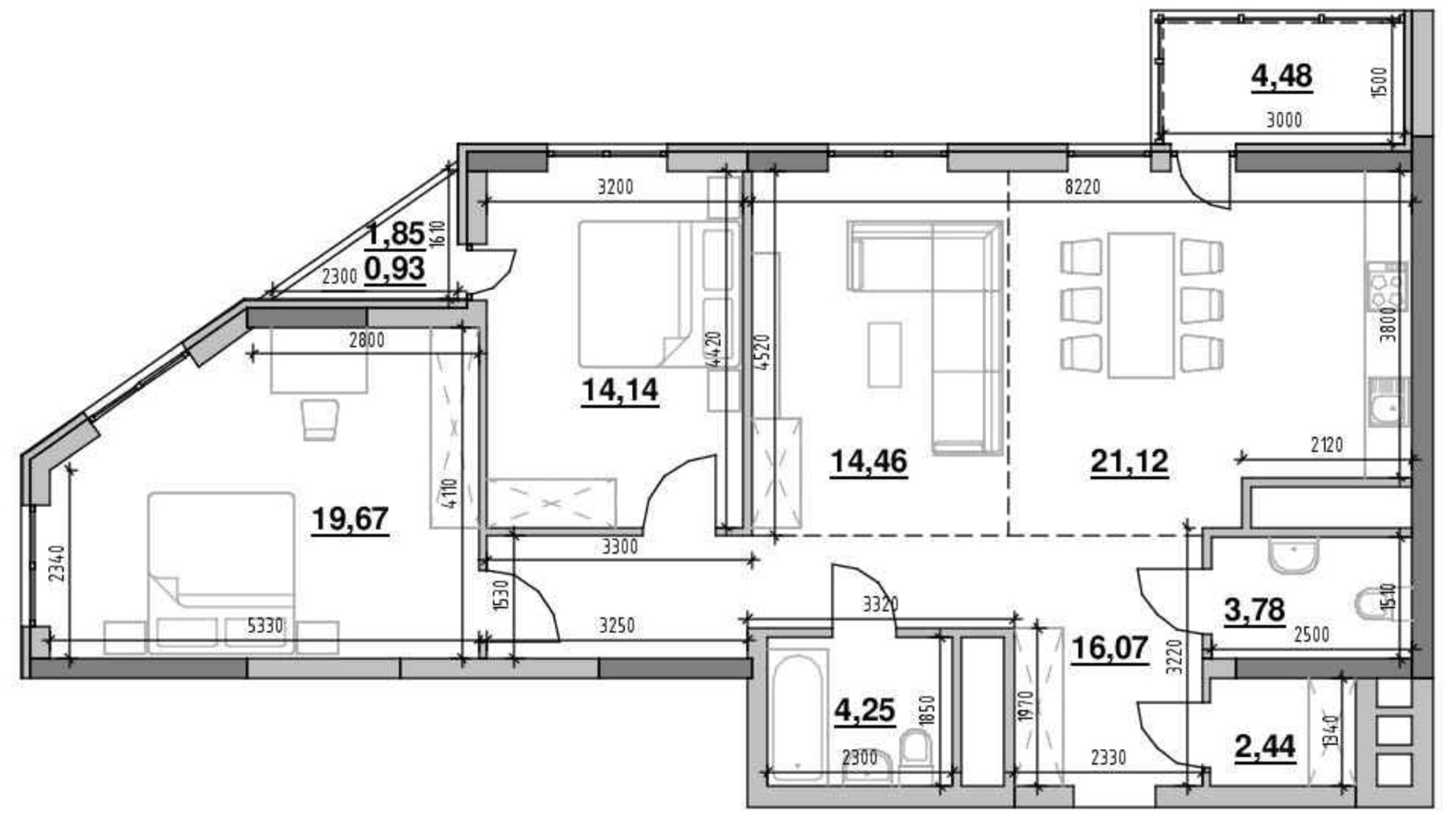 Планировка 2-комнатной квартиры в ЖК Nordica Residence 101.34 м², фото 564311