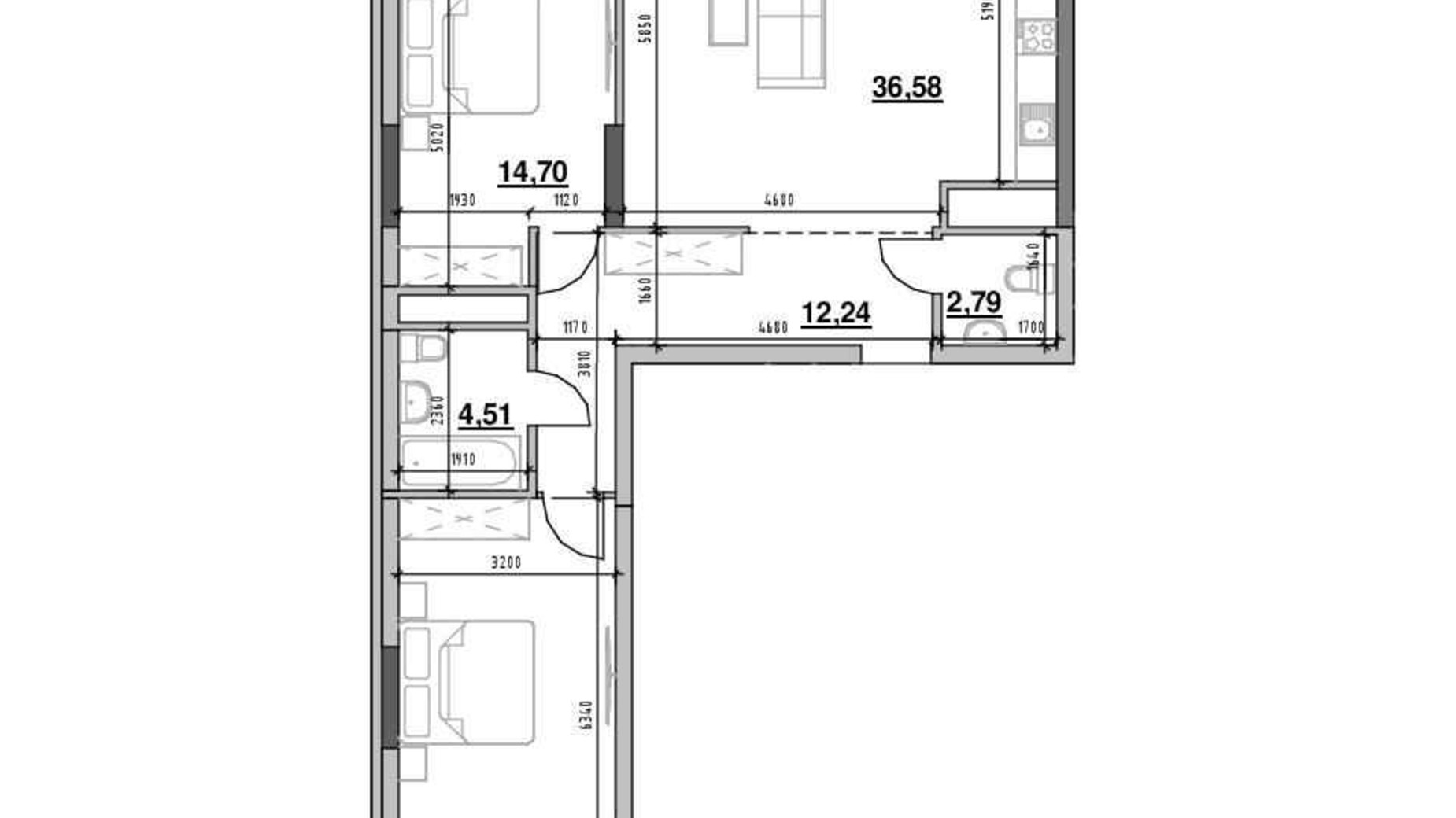 Планировка 2-комнатной квартиры в ЖК Nordica Residence 95.38 м², фото 564315