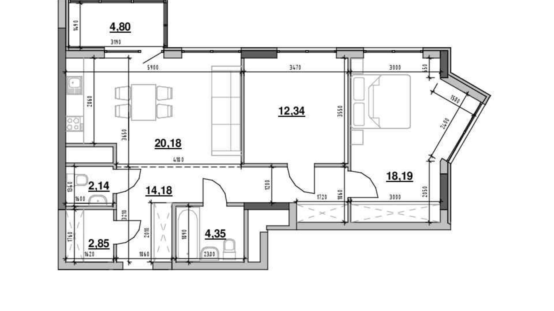 Планировка 2-комнатной квартиры в ЖК Nordica Residence 79.03 м², фото 564317