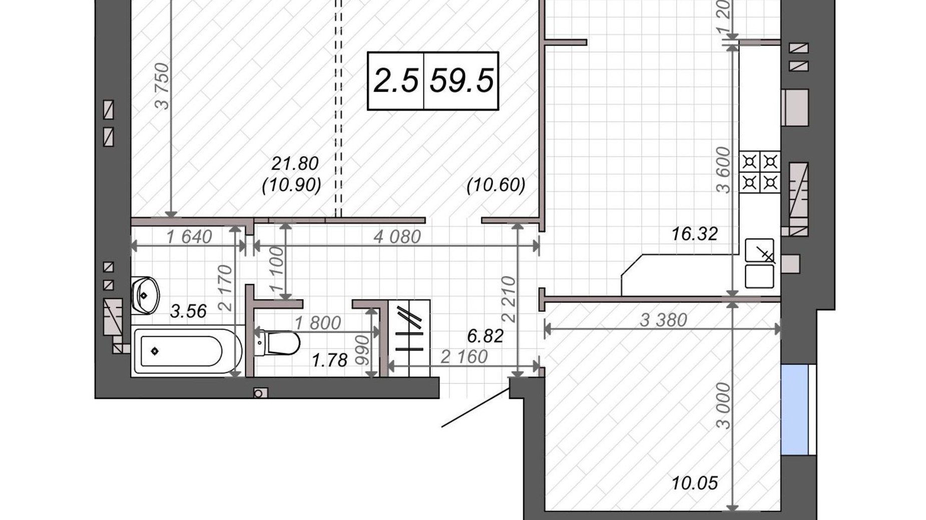 Планировка 2-комнатной квартиры в ЖК Новые Метры PARK 61.5 м², фото 564712