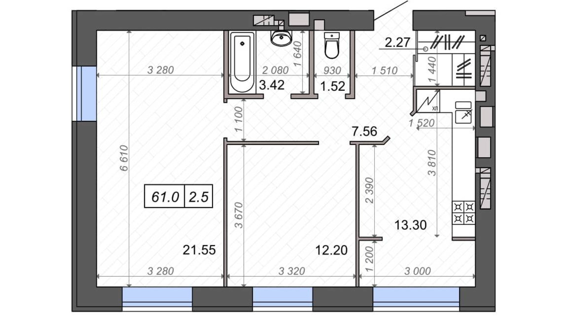 Планировка 2-комнатной квартиры в ЖК Новые Метры PARK 62.7 м², фото 564714