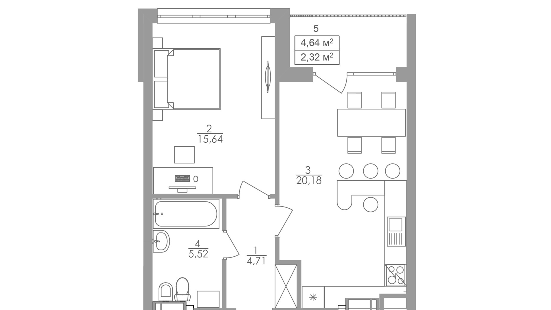 Планировка 1-комнатной квартиры в ЖК Greenville на Печерске 48.4 м², фото 567936