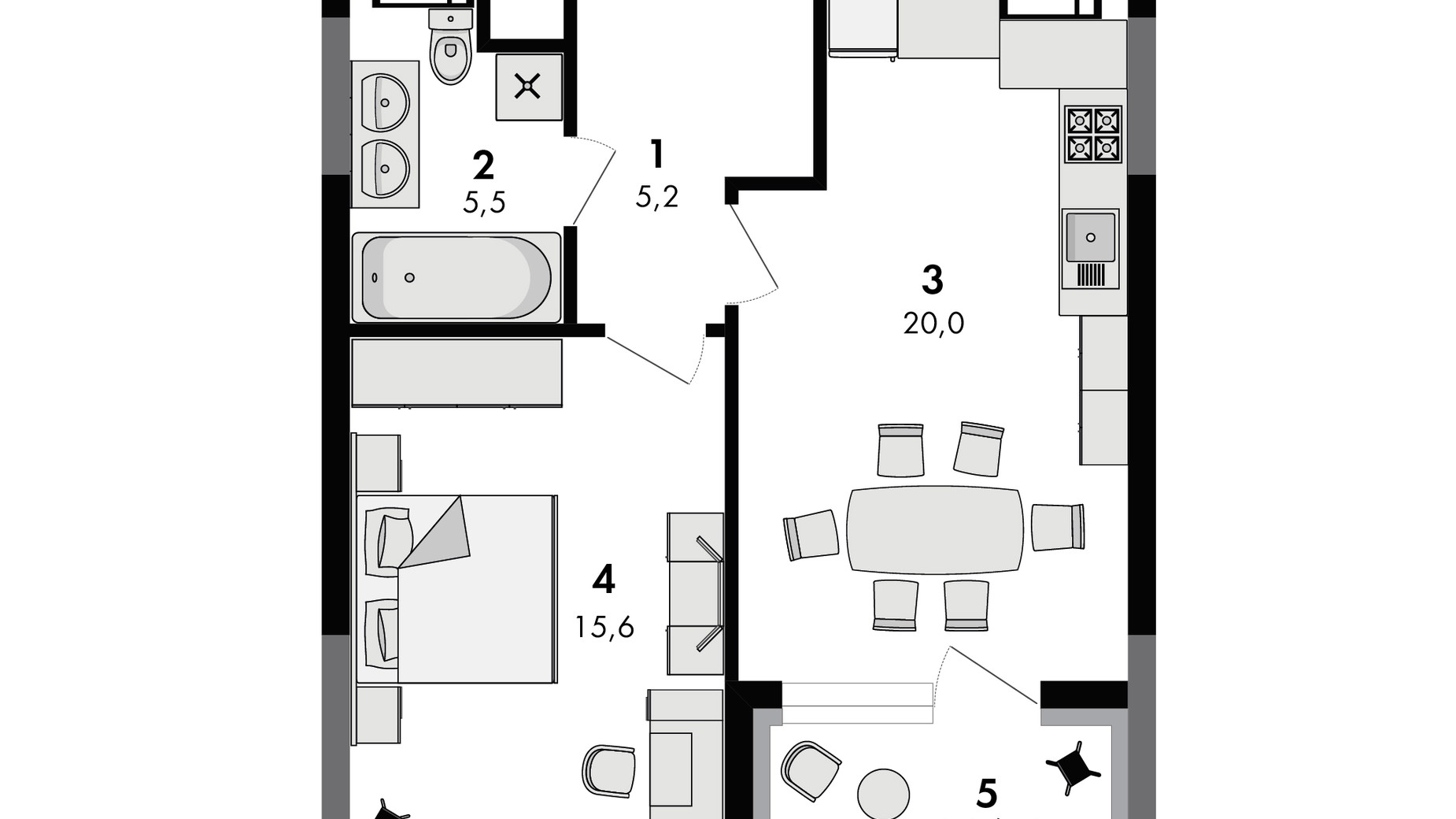 Планировка 1-комнатной квартиры в ЖК Greenville на Печерске 48.2 м², фото 567945