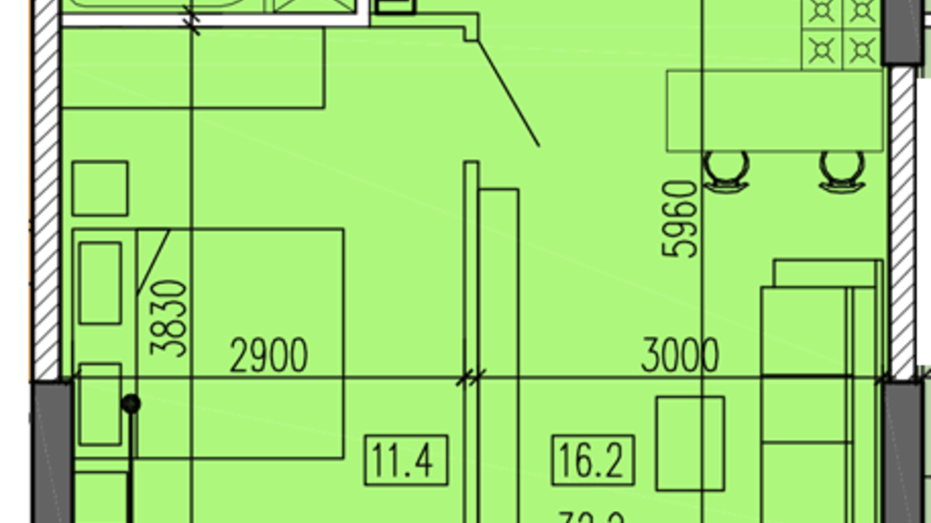 Планування 1-кімнатної квартири в ЖК Затишний-2 40.2 м², фото 568128