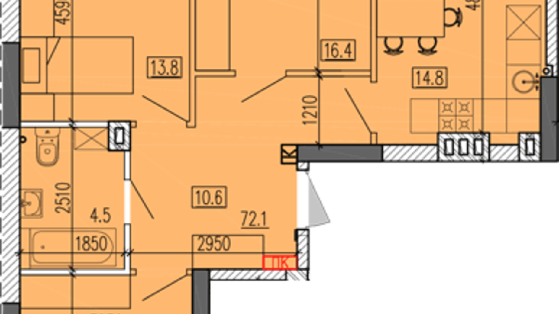 Планування 3-кімнатної квартири в ЖК Затишний-2 80.2 м², фото 568129