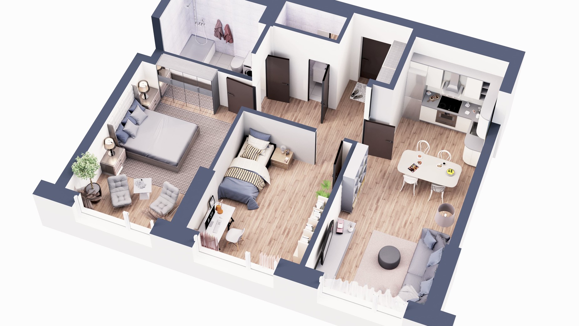 Планировка 2-комнатной квартиры в ЖК Greenville Park 75.9 м², фото 568548