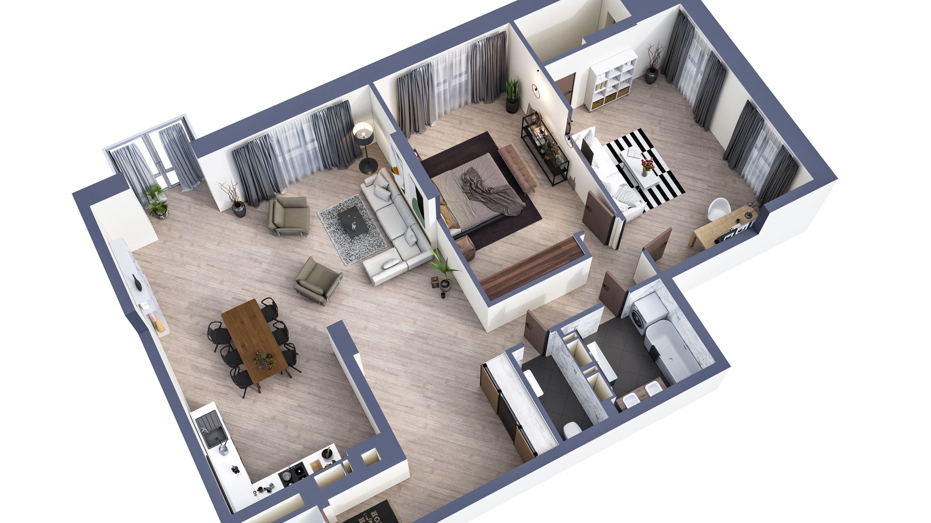 Планування 3-кімнатної квартири в ЖК Greenville Park 125.6 м², фото 568579