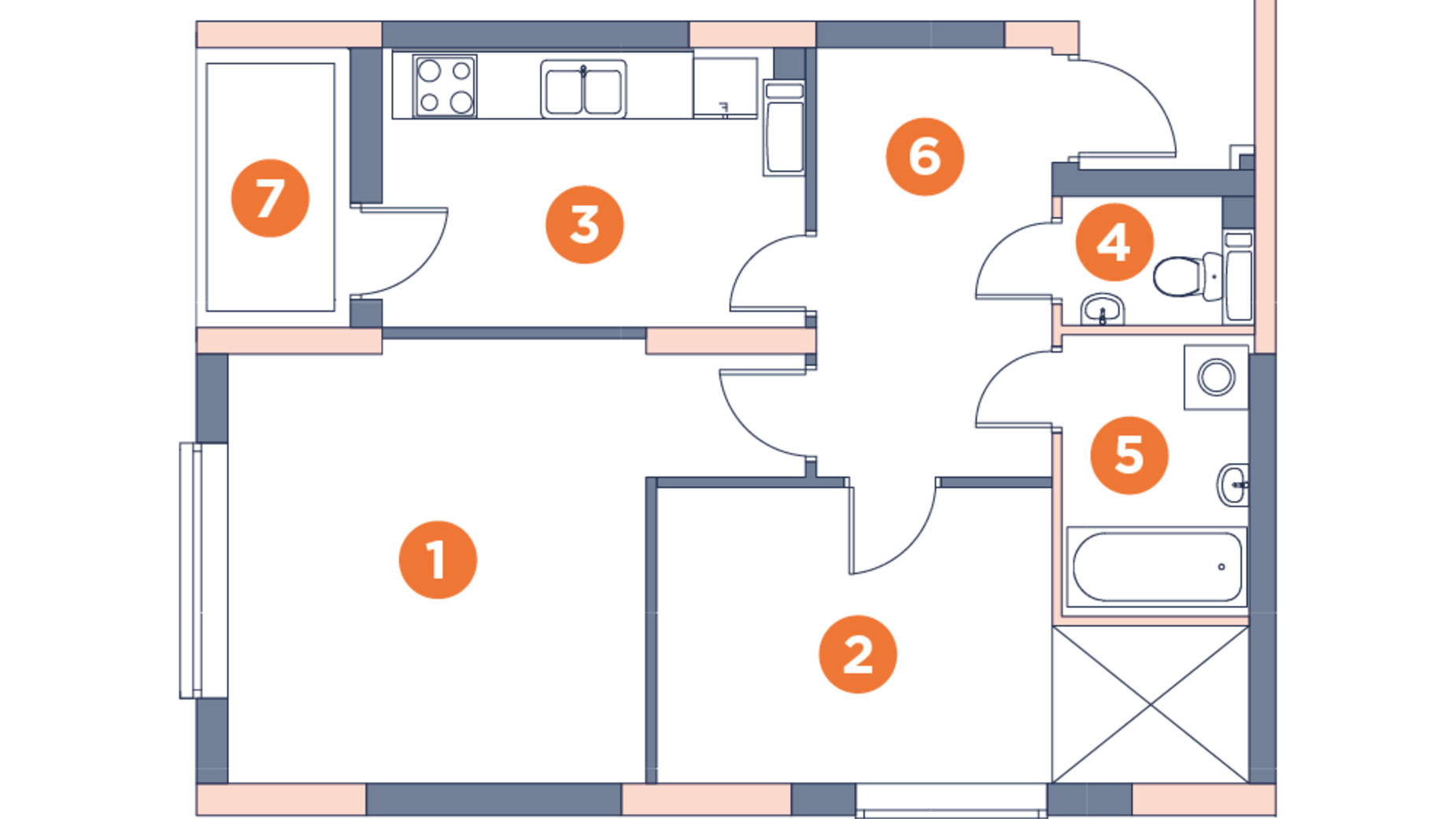Планировка 2-комнатной квартиры в ЖК Orange City 57.9 м², фото 570267