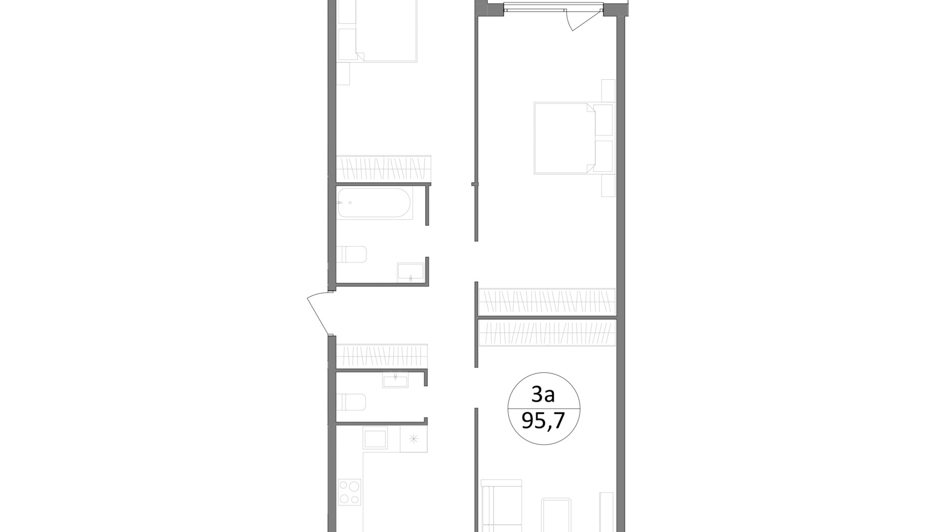 Планування 3-кімнатної квартири в ЖК Грінвуд-2 97 м², фото 570848