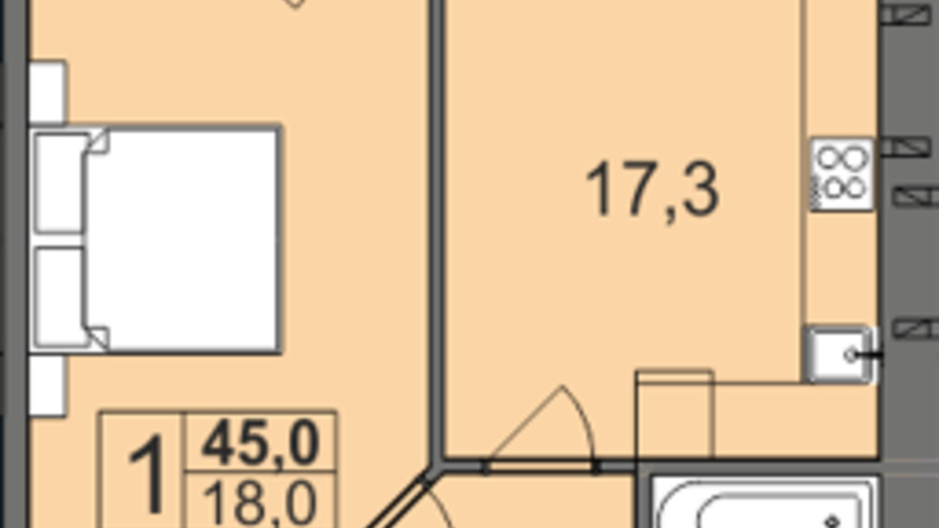Планування 1-кімнатної квартири в ЖК Dream Park 45 м², фото 574350