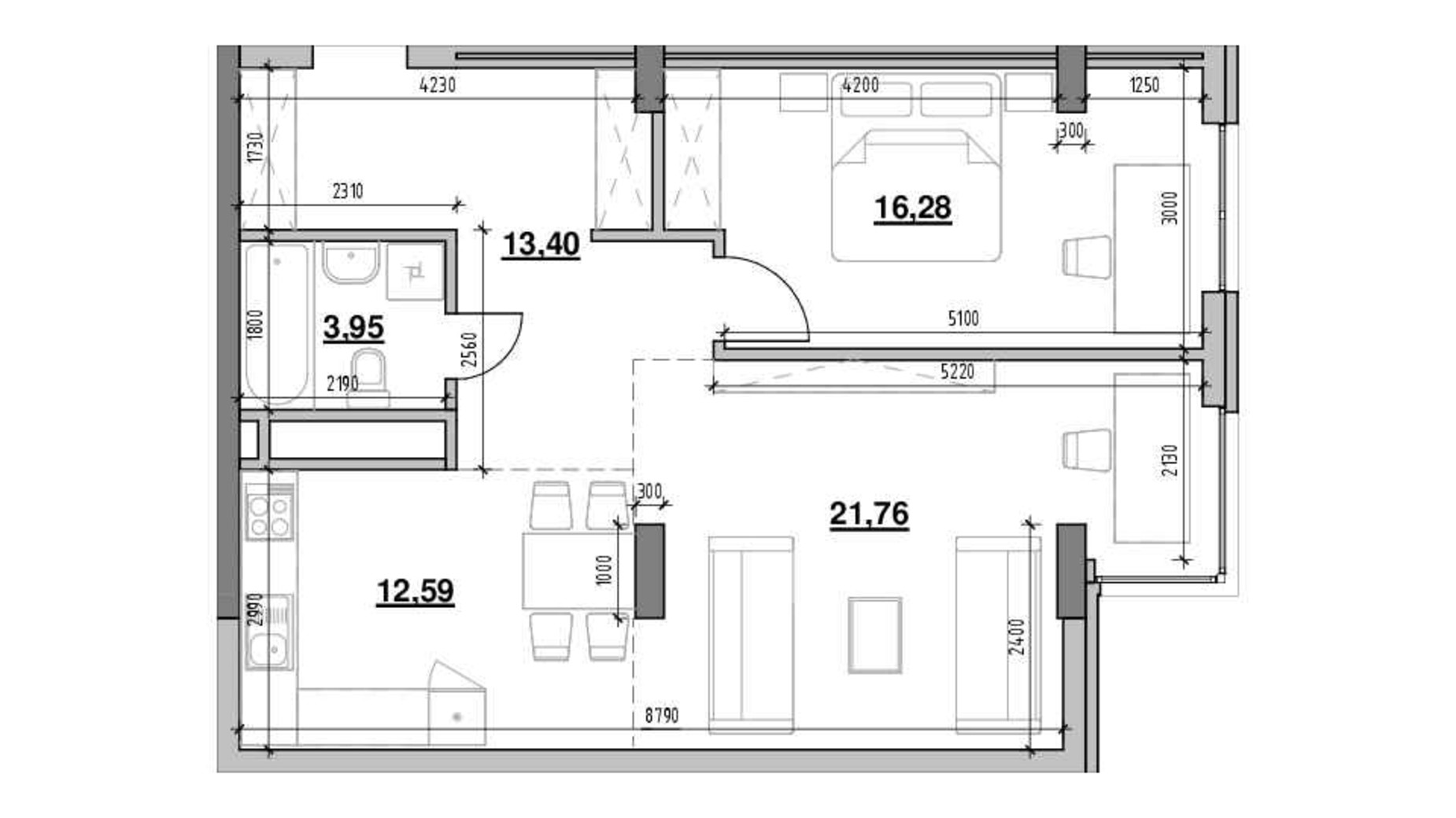 Планировка 2-комнатной квартиры в ЖК Америка 67.98 м², фото 574788