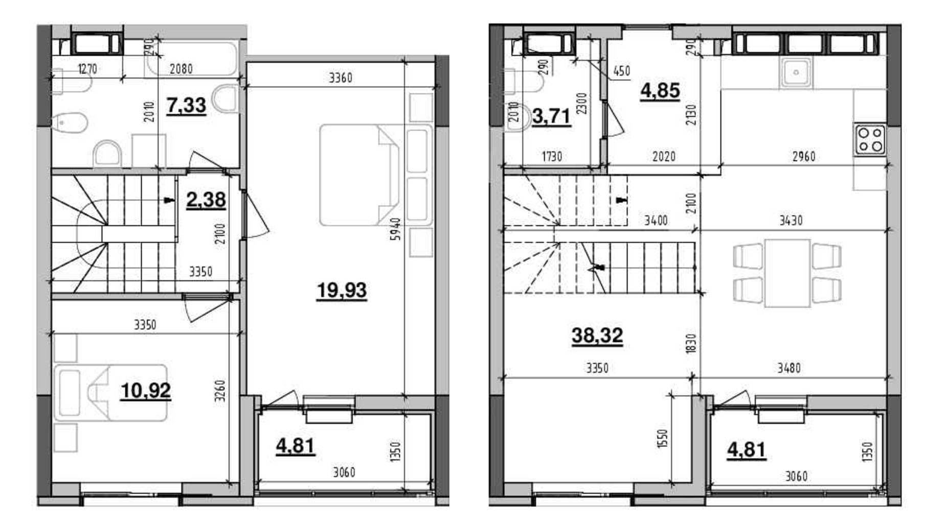 Планировка много­уровневой квартиры в ЖК Maxima Residence 97.06 м², фото 575510