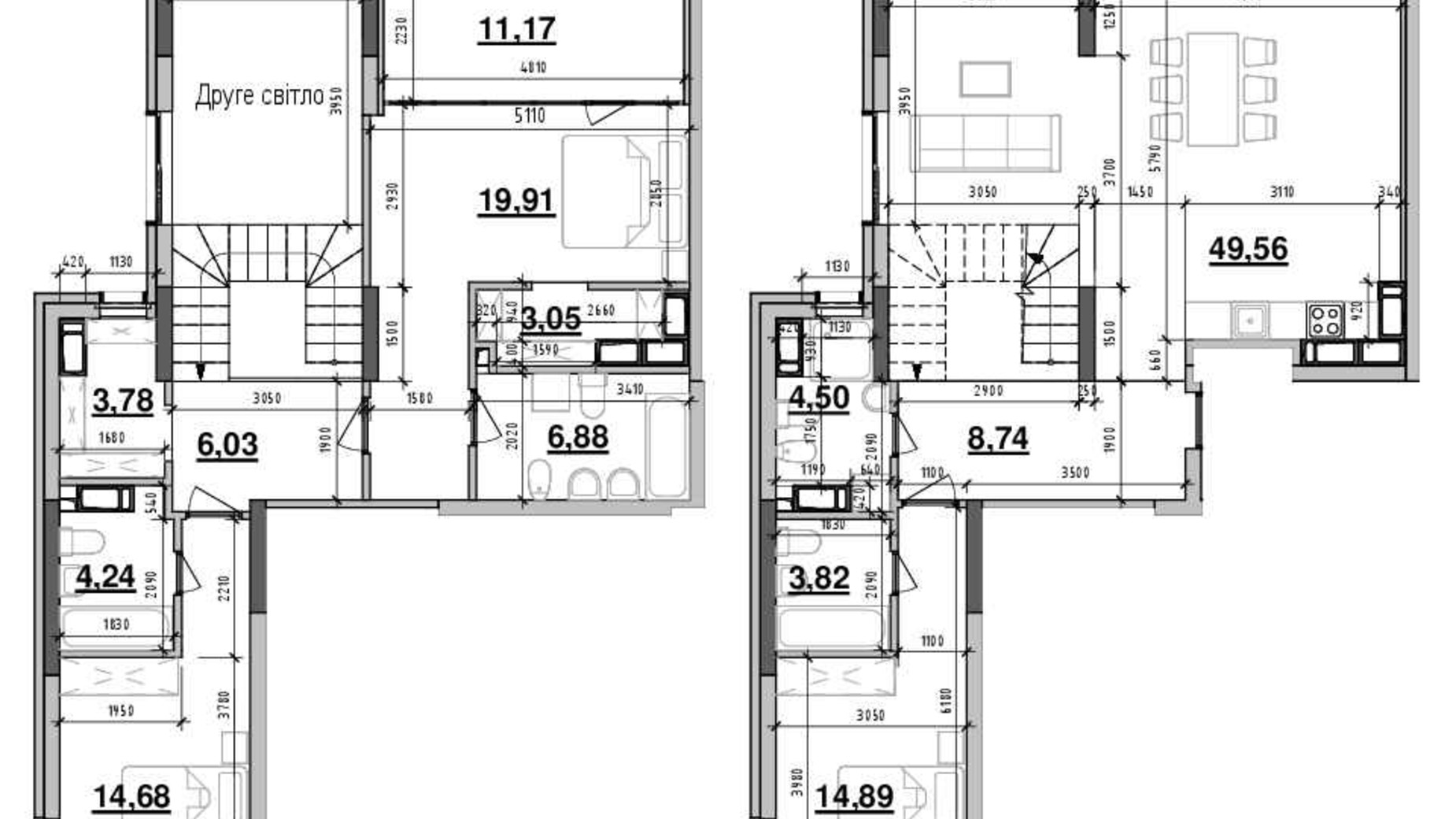 Планировка много­уровневой квартиры в ЖК Maxima Residence 153.5 м², фото 575518