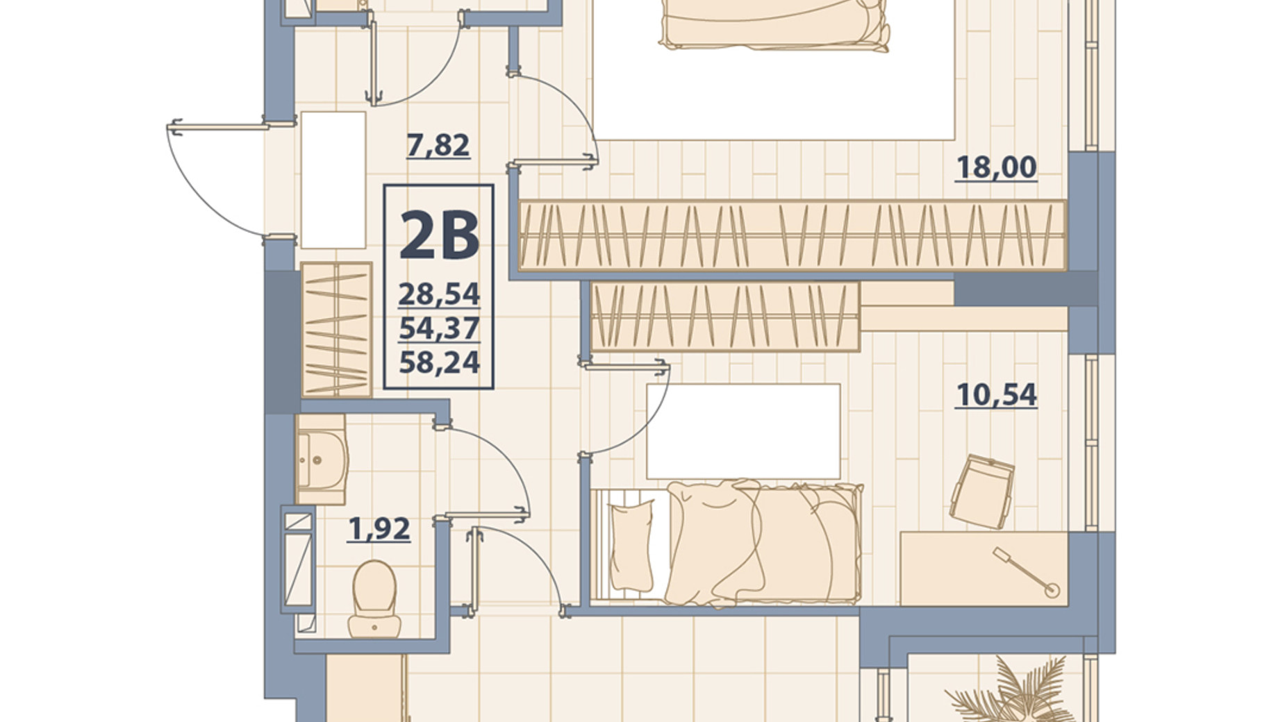 Планировка 2-комнатной квартиры в ЖК Centr City 58.24 м², фото 579630