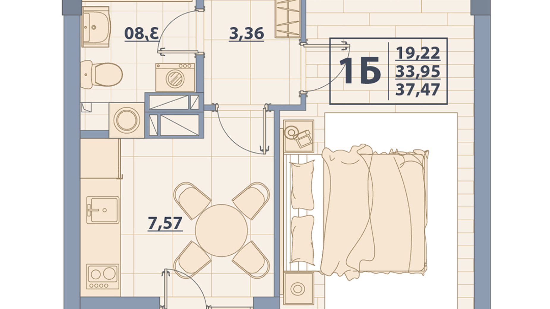 Планировка 1-комнатной квартиры в ЖК Centr City 37.47 м², фото 579648