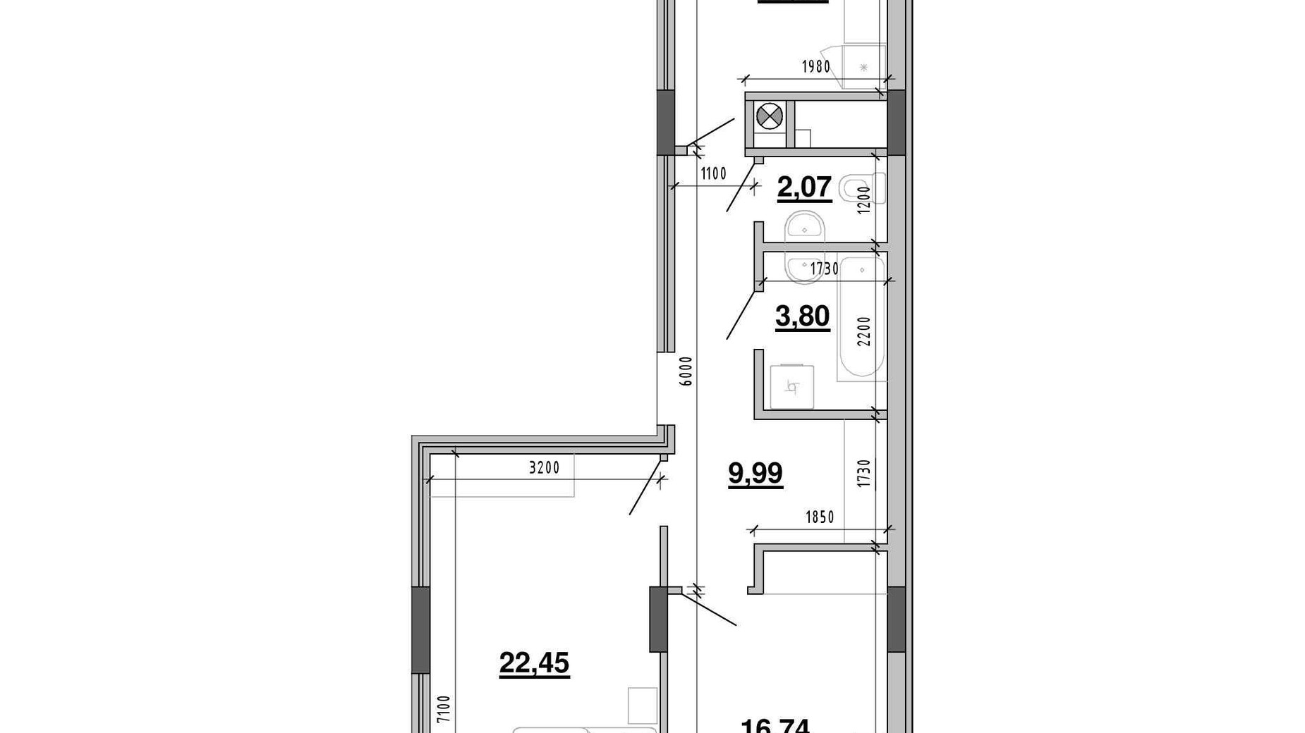 Планування 2-кімнатної квартири в ЖК Містечко Підзамче 68.68 м², фото 580737