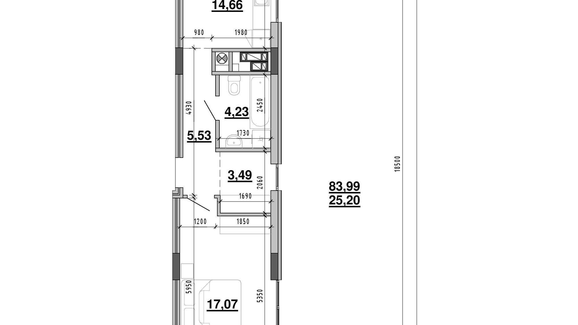 Планування 1-кімнатної квартири в ЖК Містечко Підзамче 74.43 м², фото 580745