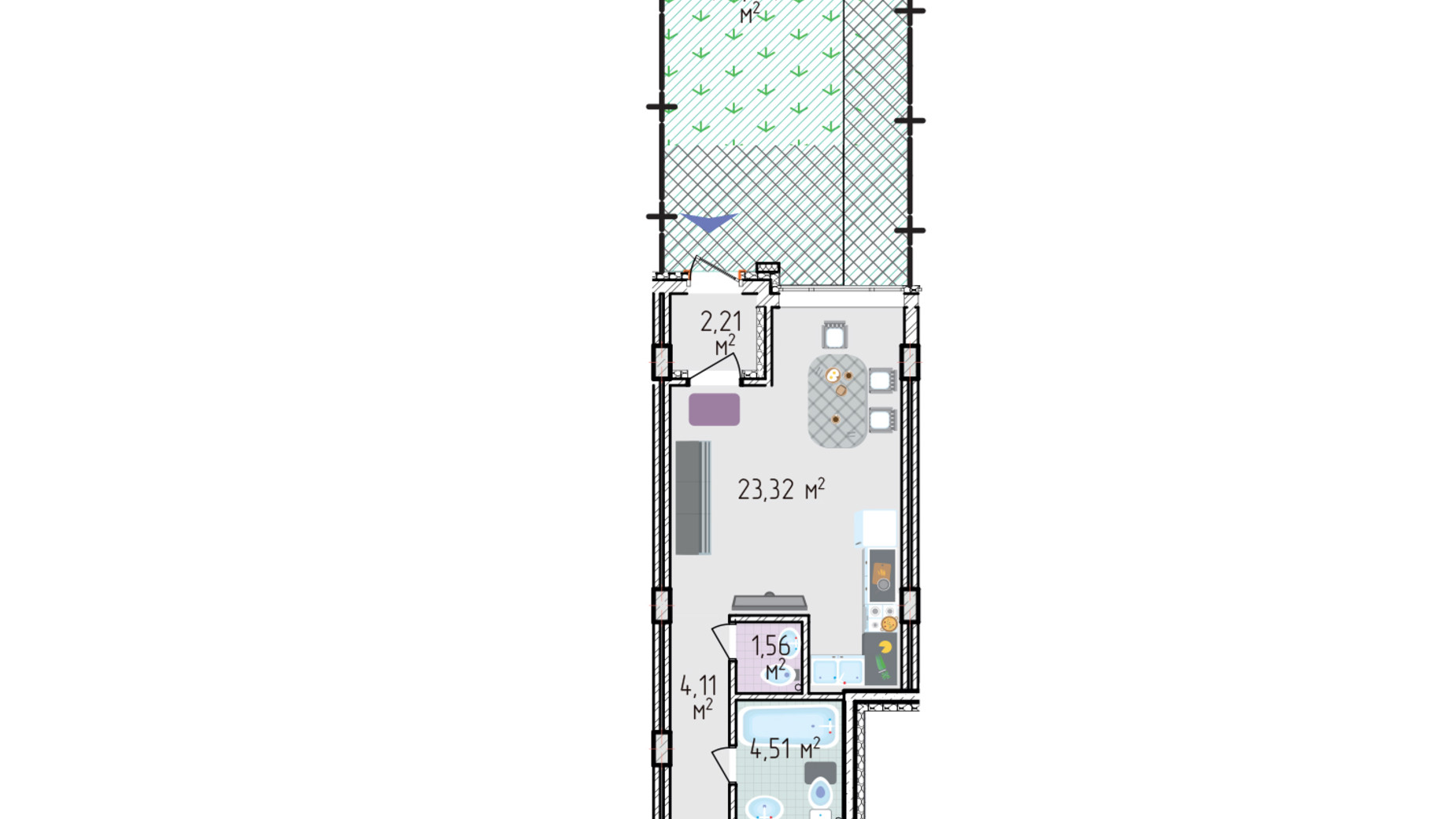 Планировка 2-комнатной квартиры в ЖК Лавандовый 62.38 м², фото 584339