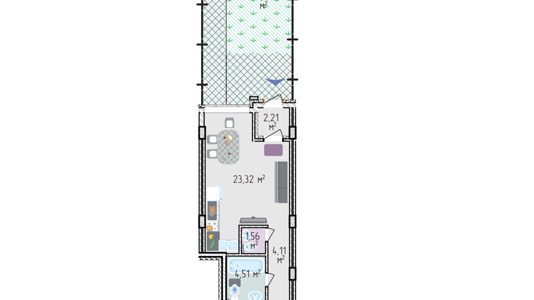 Планировка 2-комнатной квартиры в ЖК Лавандовый 62.38 м², фото 584341