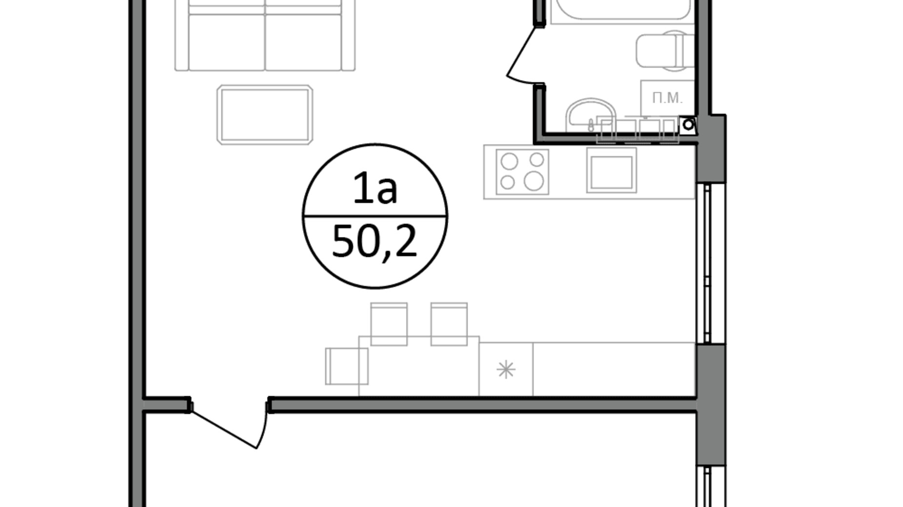 Планування 1-кімнатної квартири в ЖК Парксайд 50.1 м², фото 588318