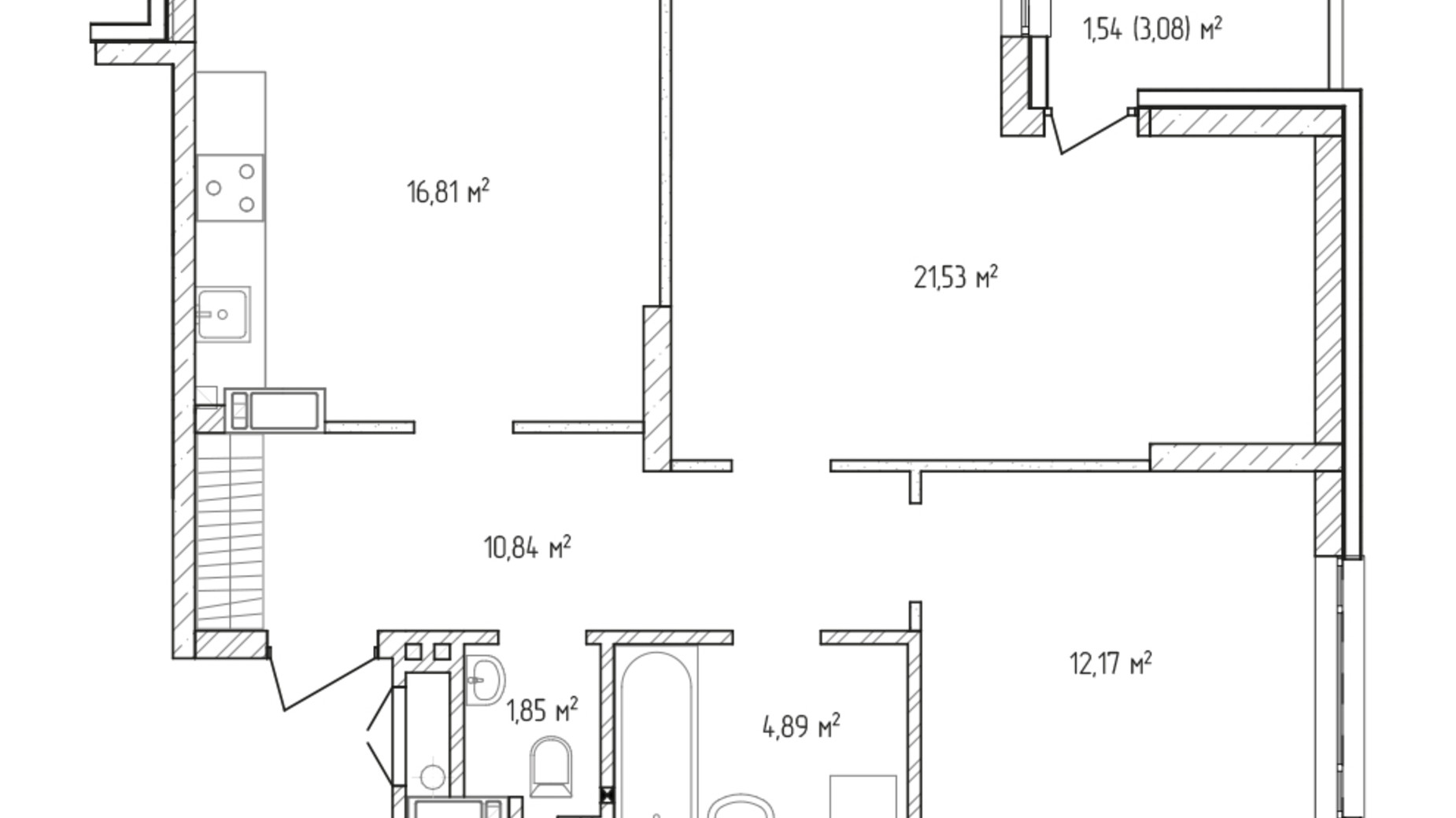 Планировка 2-комнатной квартиры в ЖК Krona Park 2 69.63 м², фото 588886