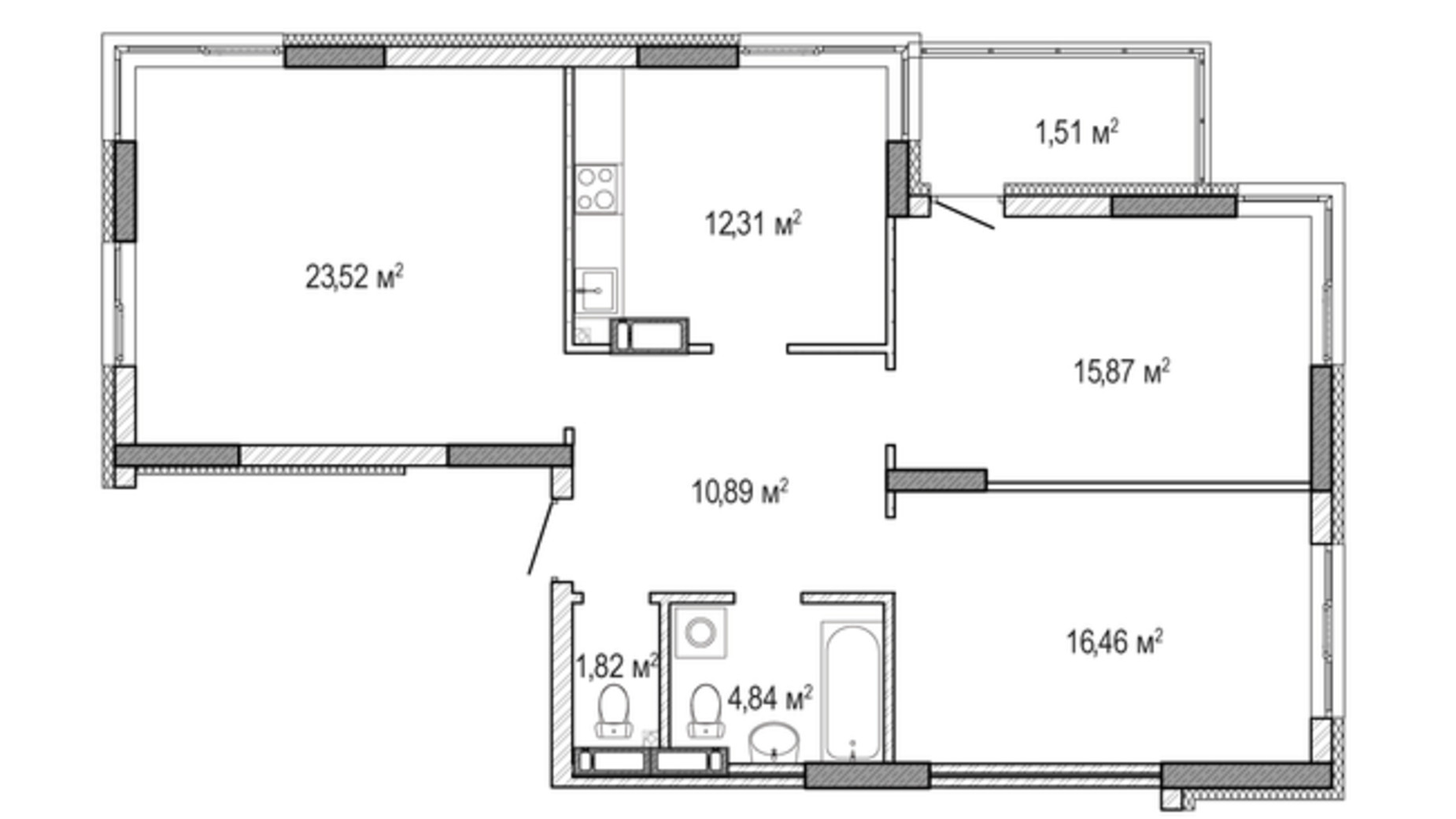 Планировка 3-комнатной квартиры в ЖК Krona Park 2 87.22 м², фото 588919