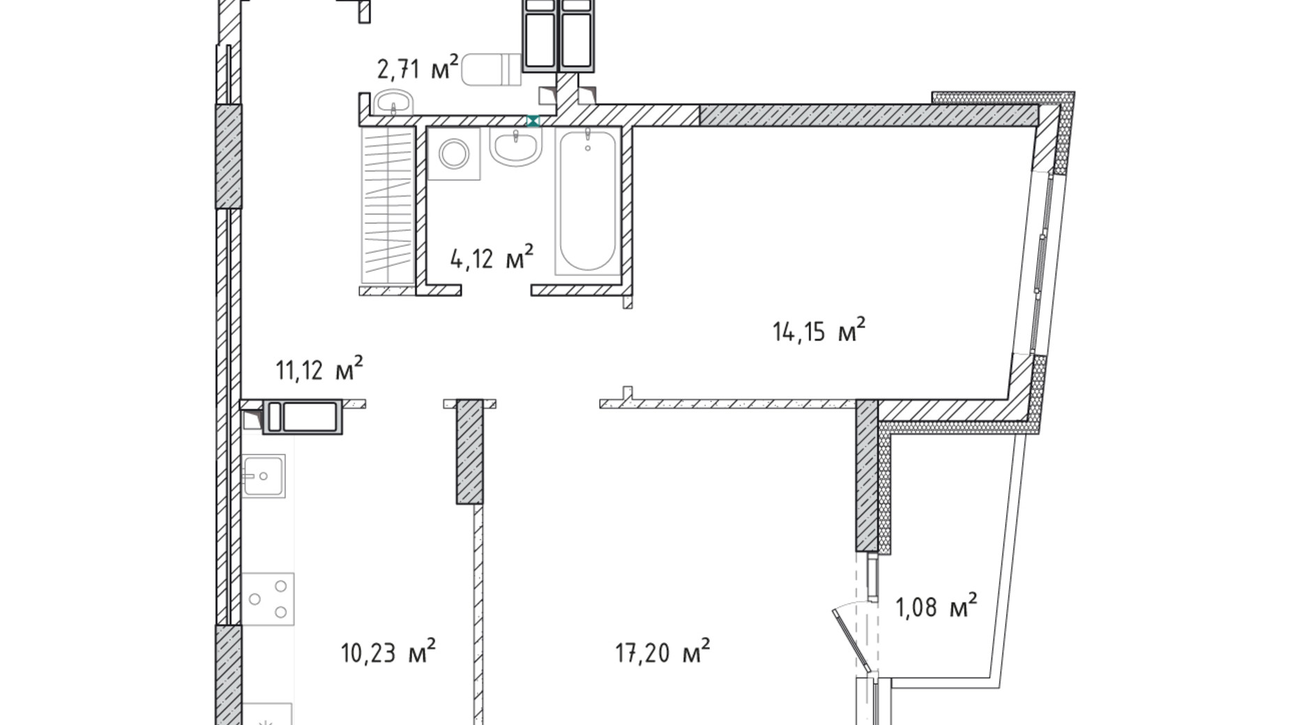 Планировка 2-комнатной квартиры в ЖК Krona Park 2 60.61 м², фото 588925